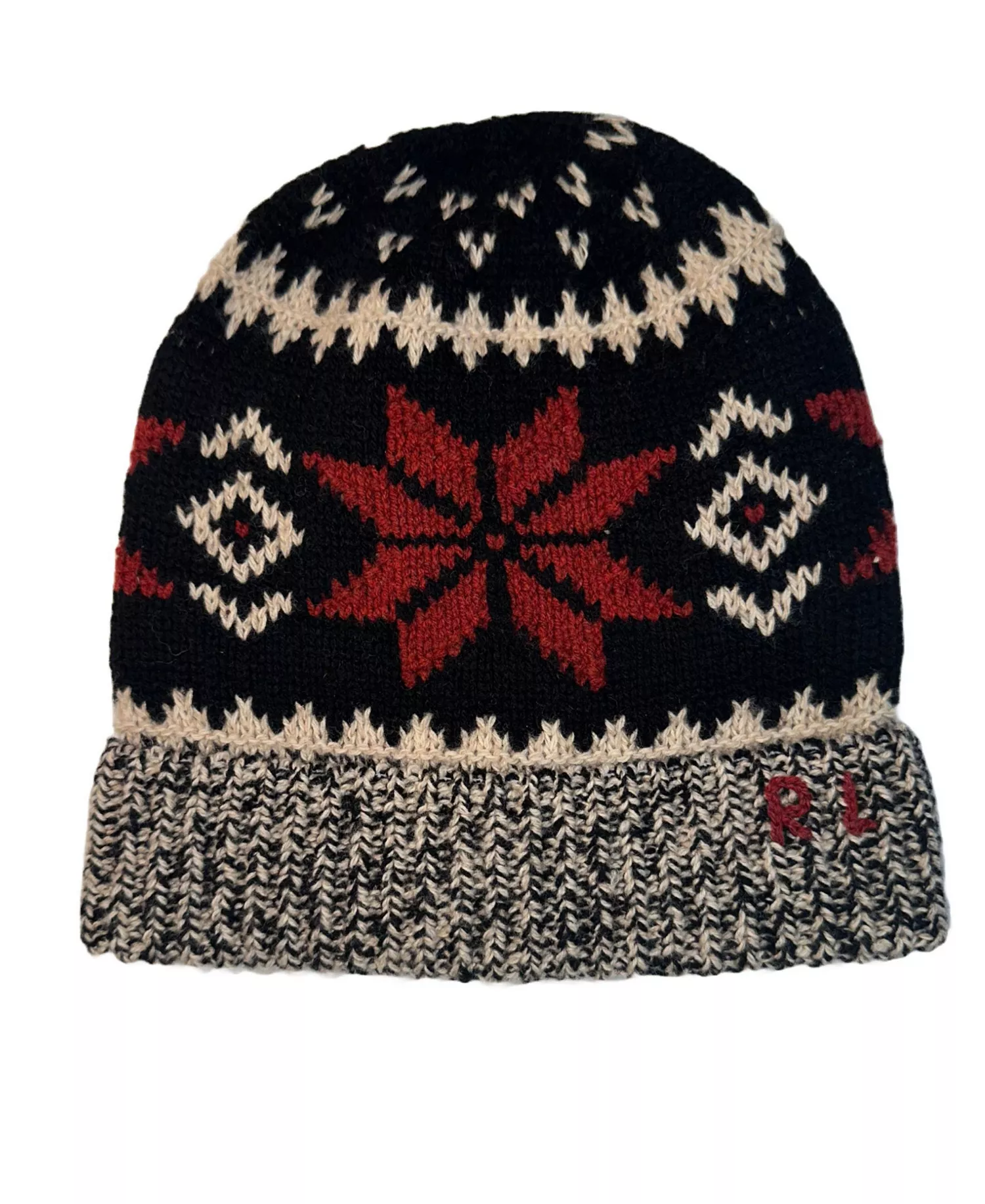Men's Holiday Beanie - Black/Red/Cream - ONE SIZE