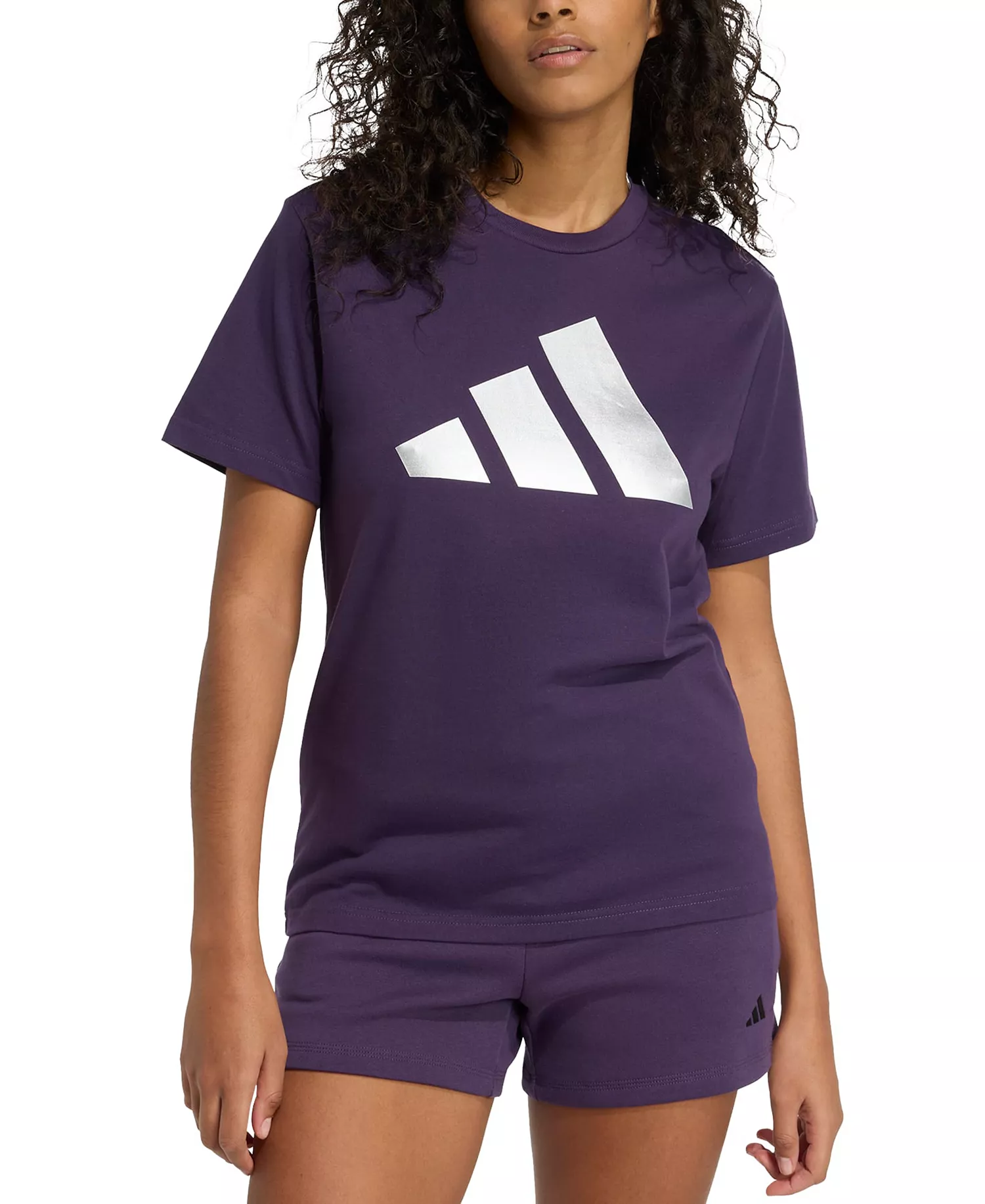 Women's Cotton Metallic-Logo Crewneck T-Shirt - Aurora Plum - S