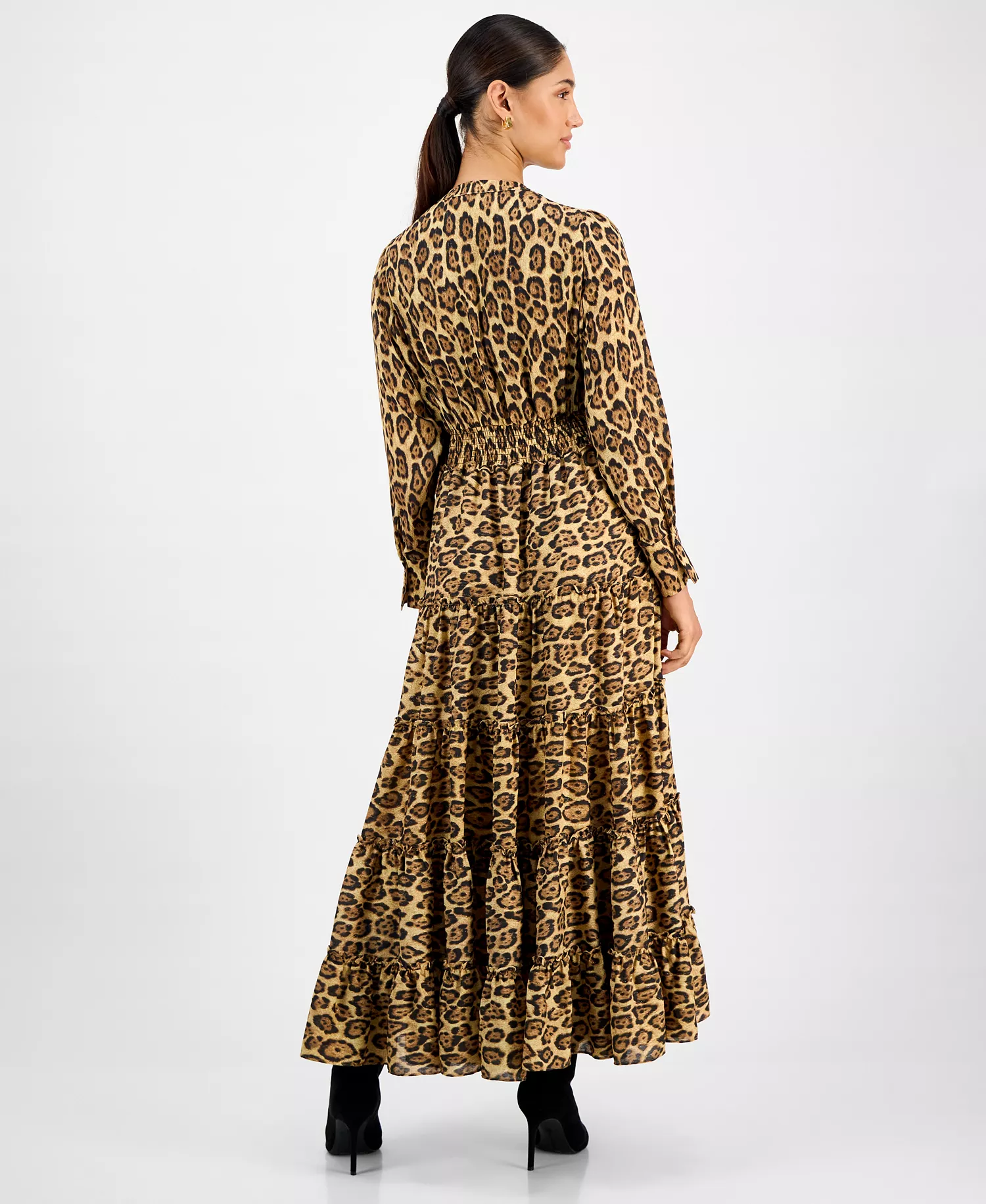 Women's Animal-Print Split-Neck Maxi Dress - Leopard Print - L