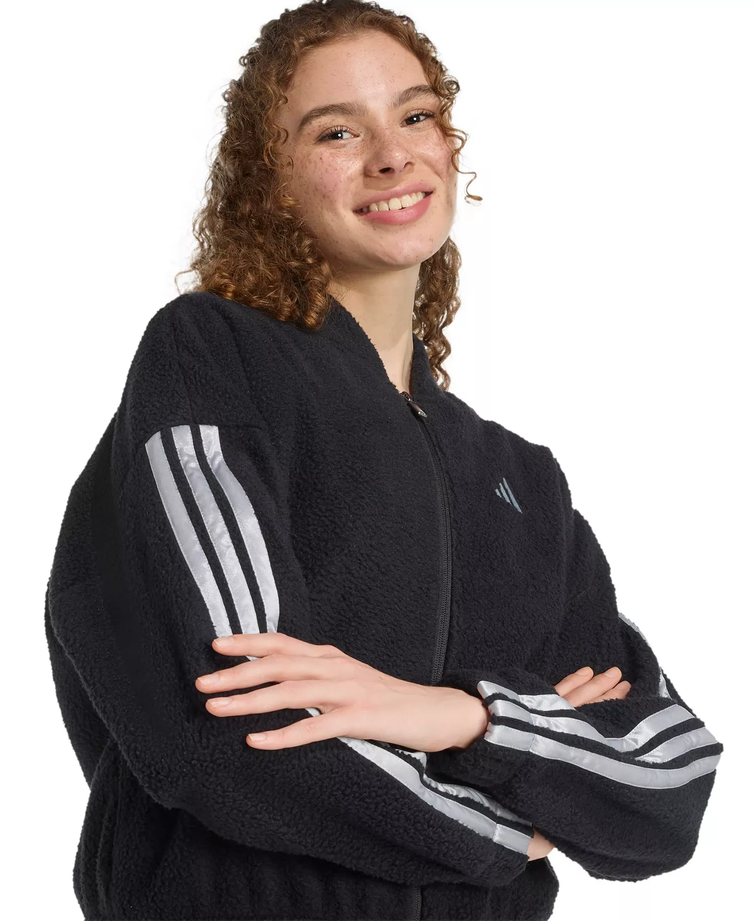 Women's Full Zip Loose Fit Jacket - Black/Silver Met - 2XL
