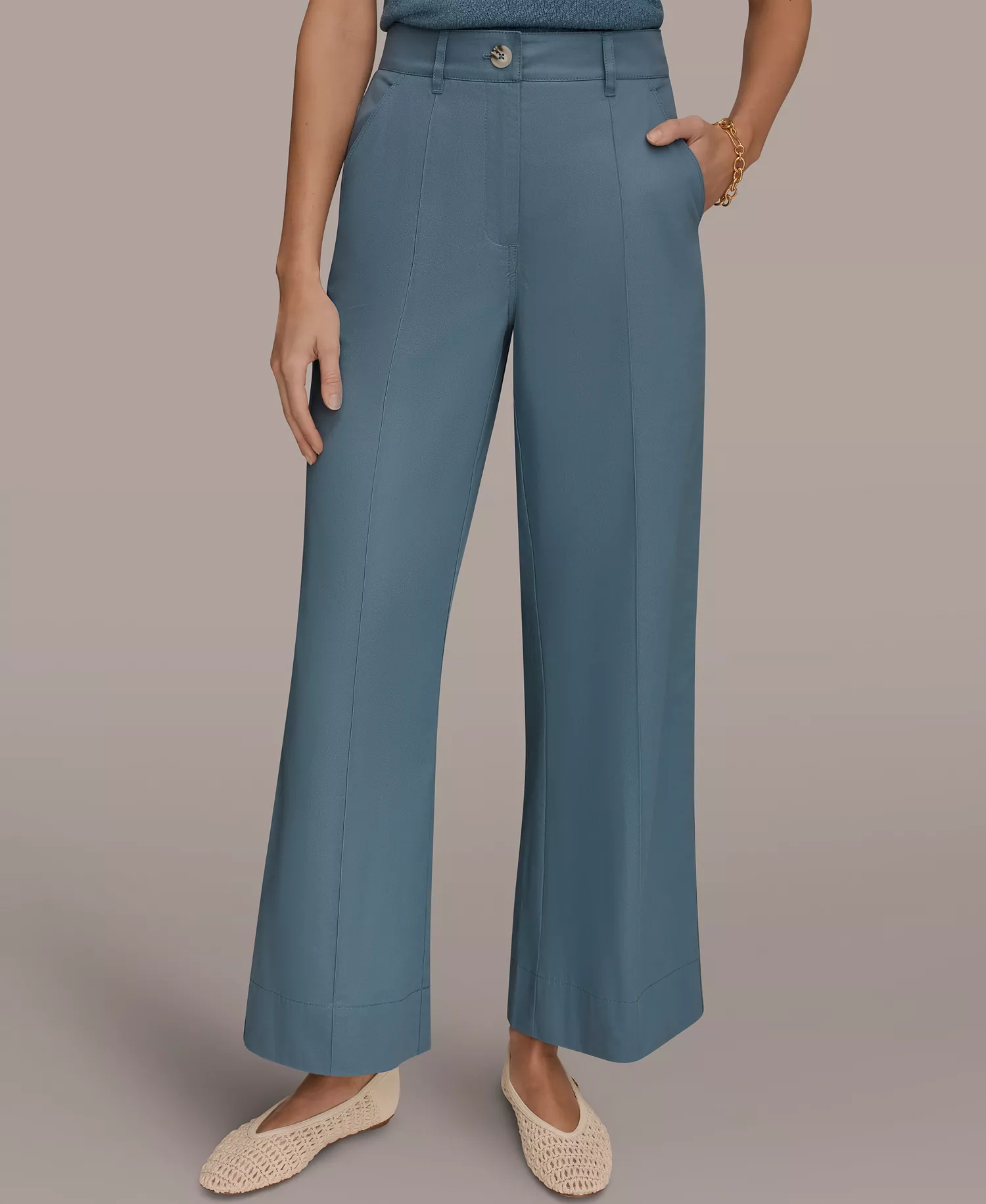 Women's Cotton Twill High-Rise Pintuck Trousers - Washed Indigo - 10