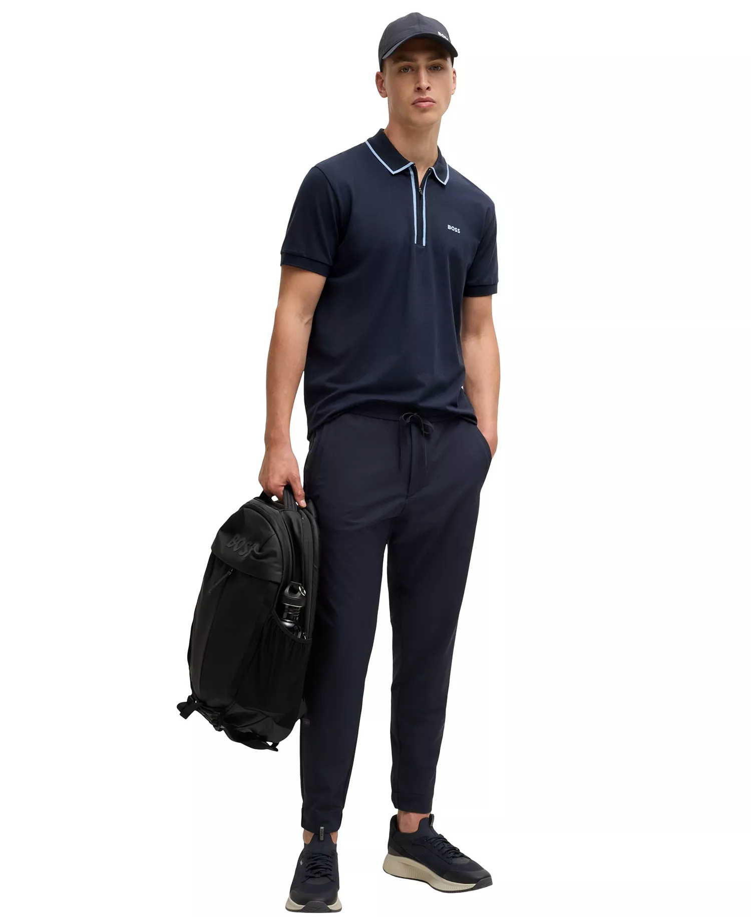 Men's Contrasting Stripes Polo - Dark Blue - S