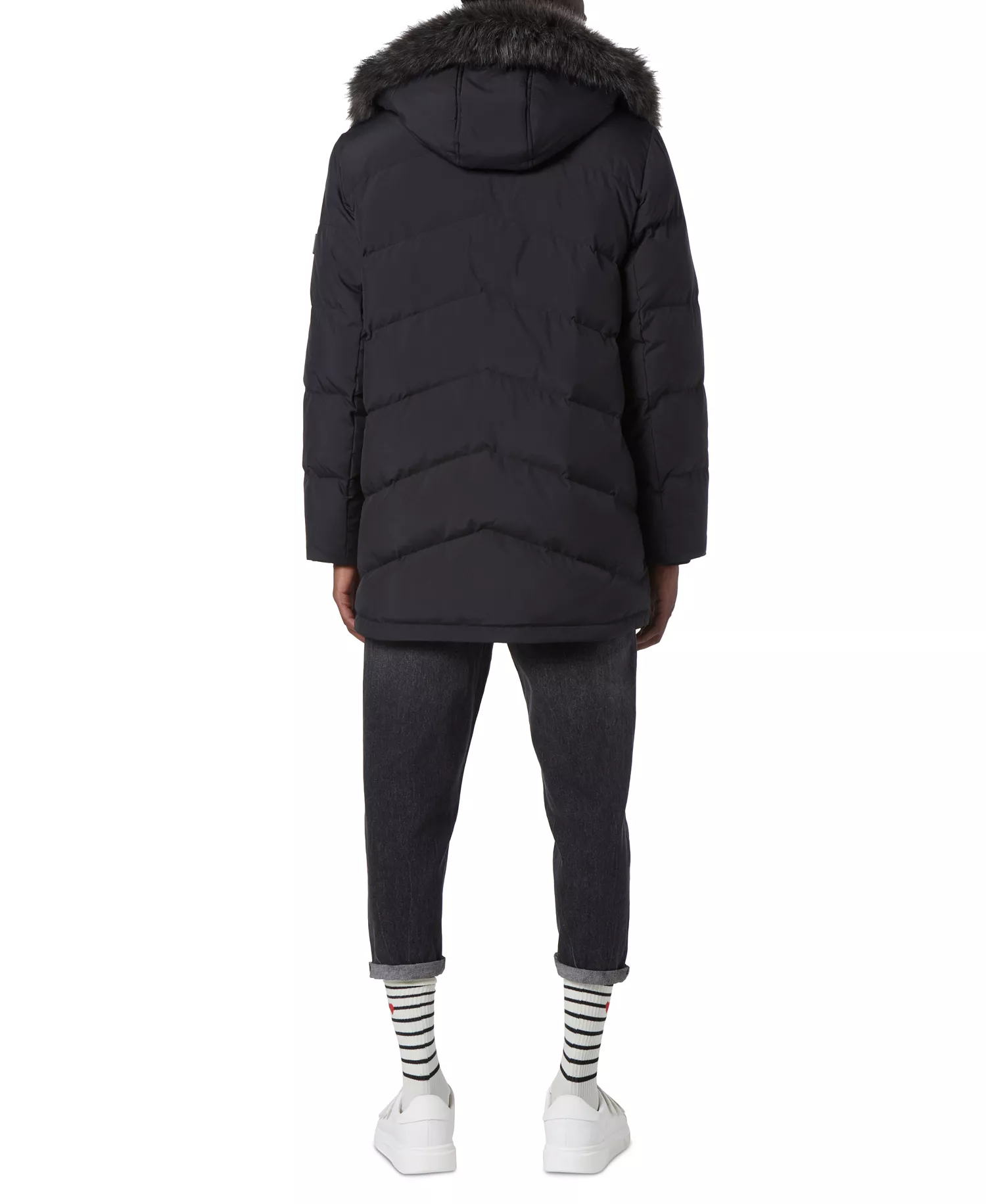 Men's Tremont Down Parka with Faux Fur Trimmed Removable Hood - Black - S