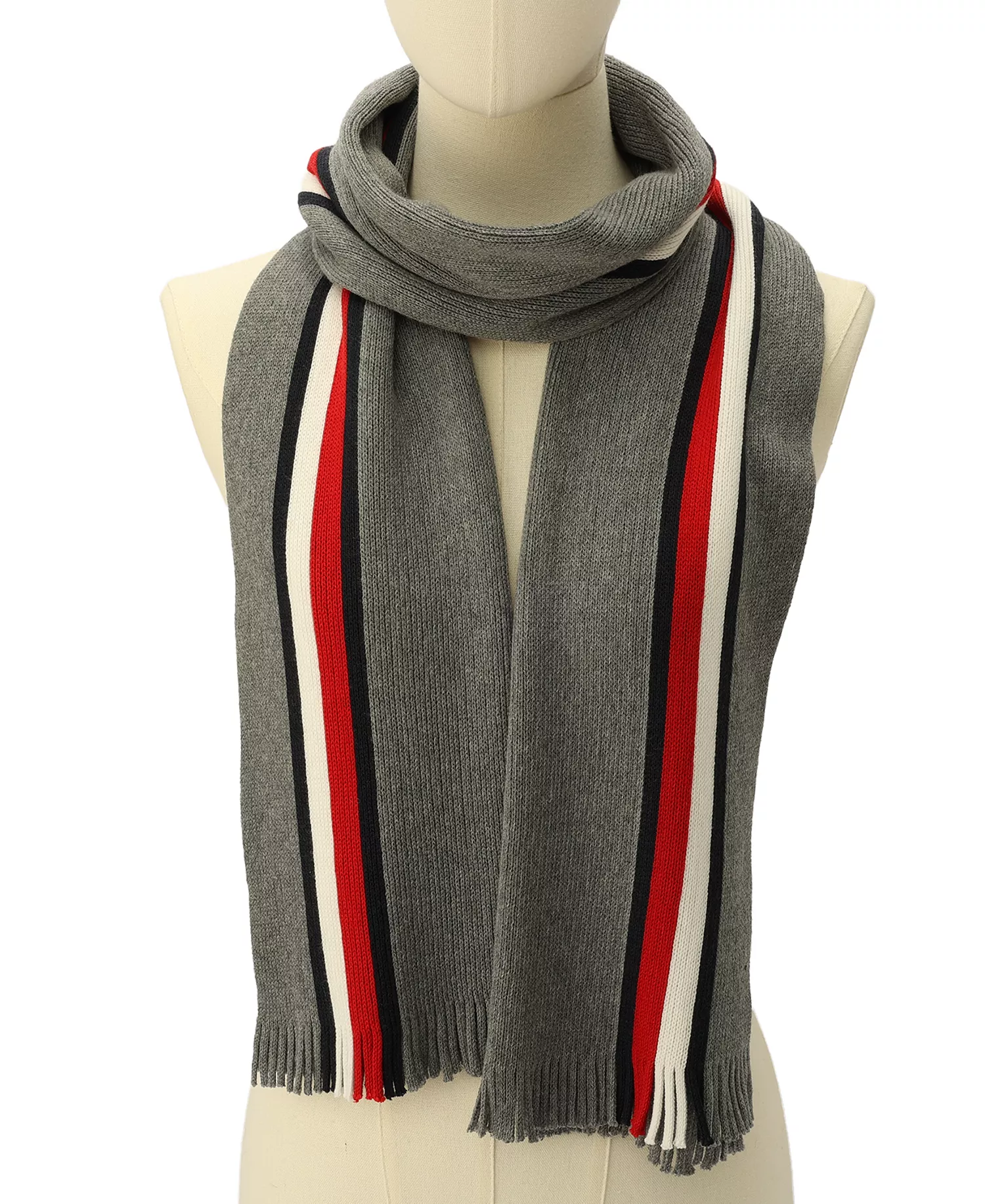 Men's Global Stripe Raschel Scarf - Medium Grey - ONE SIZE