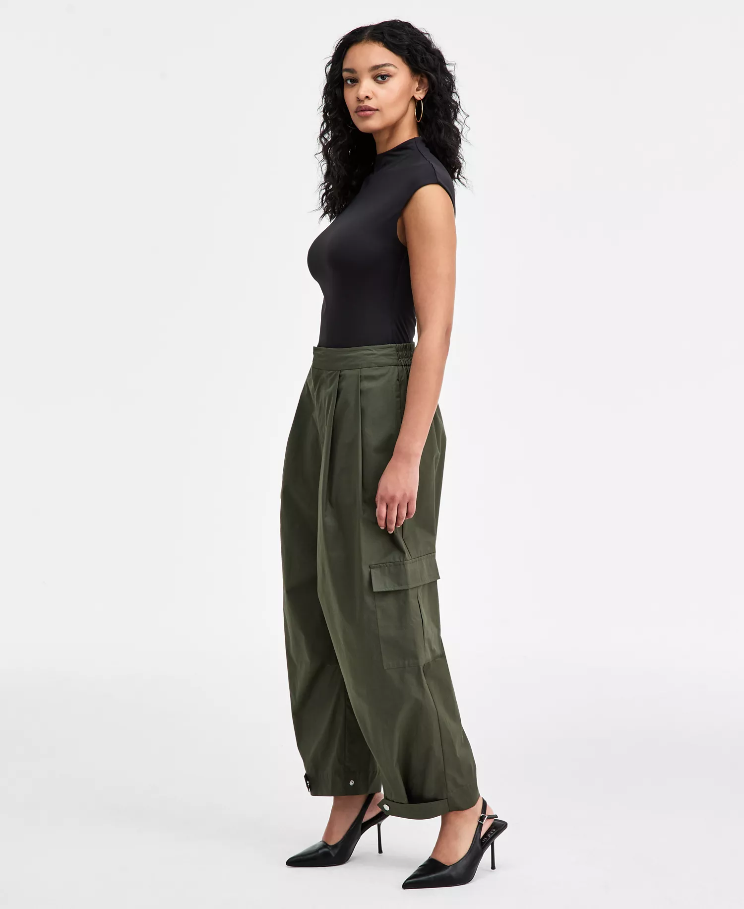 Women's Olive Barrel-Leg Pants, Macy's Exclusive - Dusty Green - L