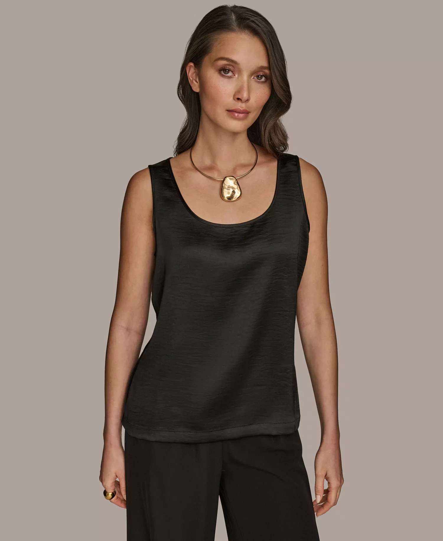 Women's Satin Scoop-Neck Tank Top - Black - L