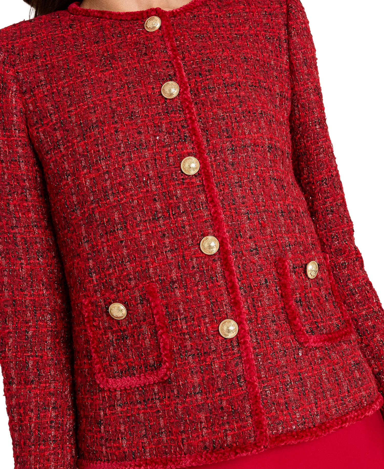 Petite Long-Sleeve Boucle Jacket - Red Multi - 10P