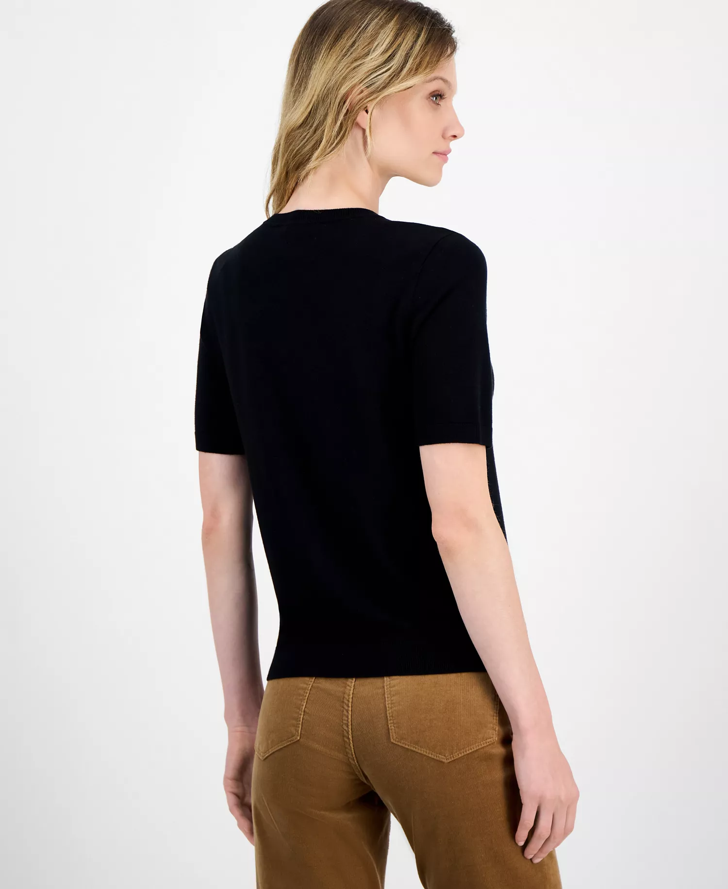 Nautica Women's Rhinestone-Bow Short-Sleeve Sweater - Black - L