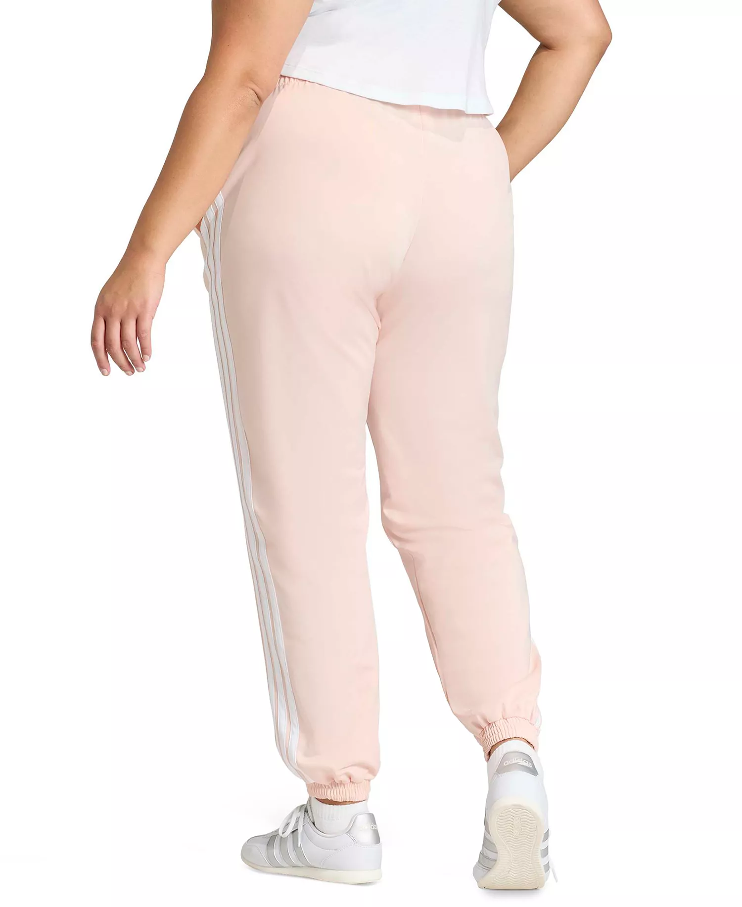 Plus Size Tricot 3-Stripes Track Pants - Black/Clear Pink - 1X