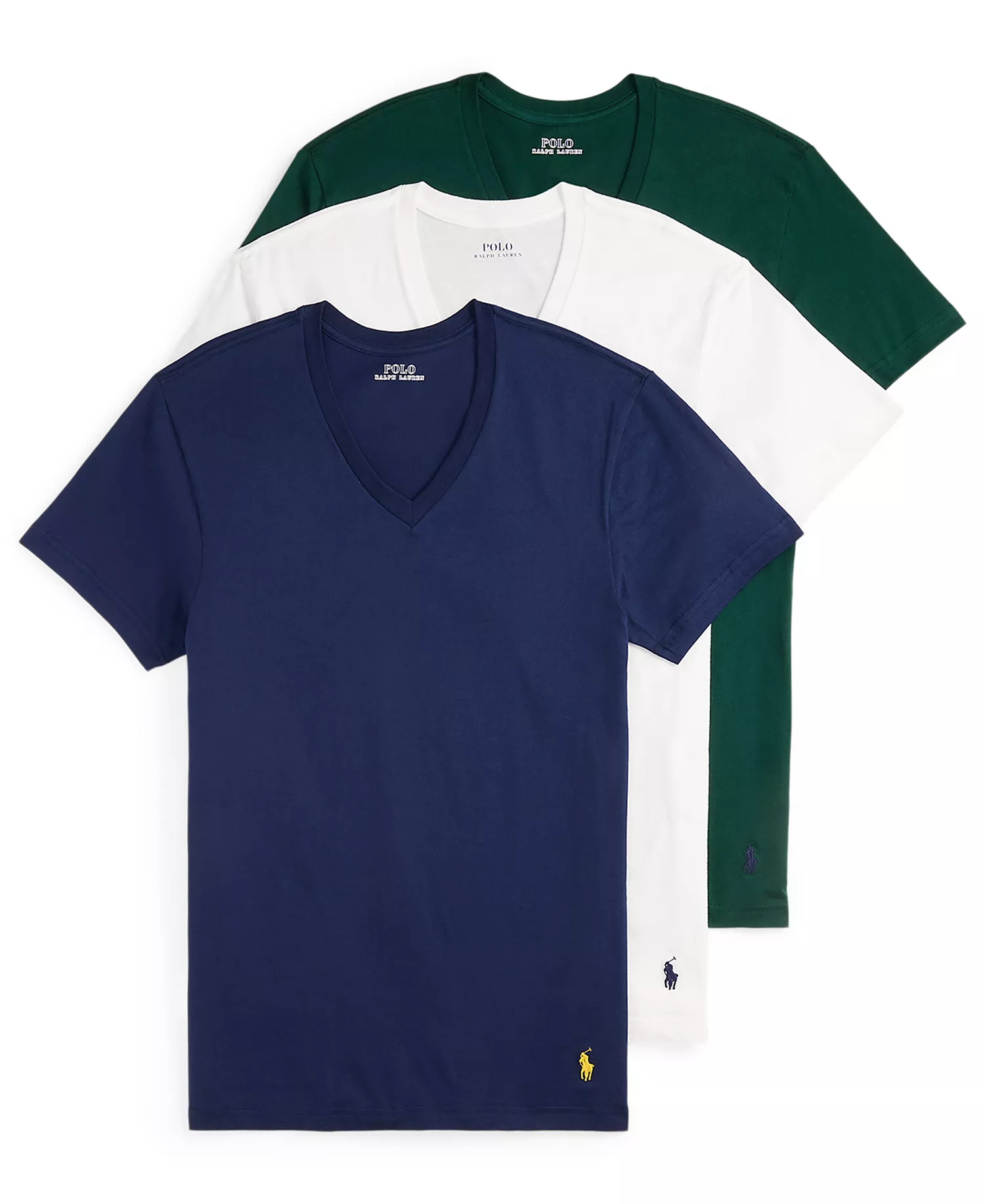 Men's 3-Pack Classic Fit V-Neck Undershirts - Cruise Navy/White/Moss Agate - L