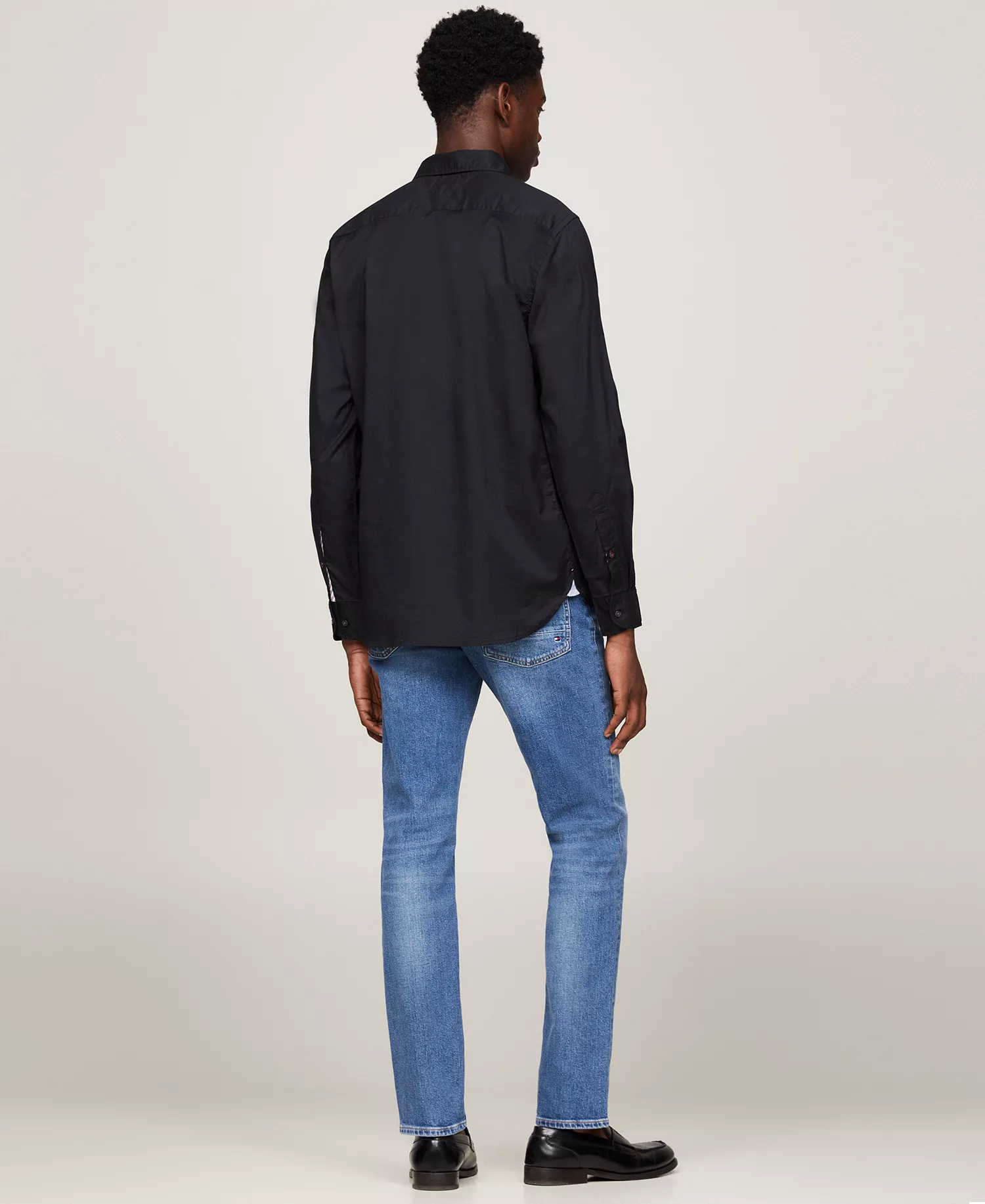 Men's Regular-Fit Stretch Poplin Button-Down Shirt - Black - L