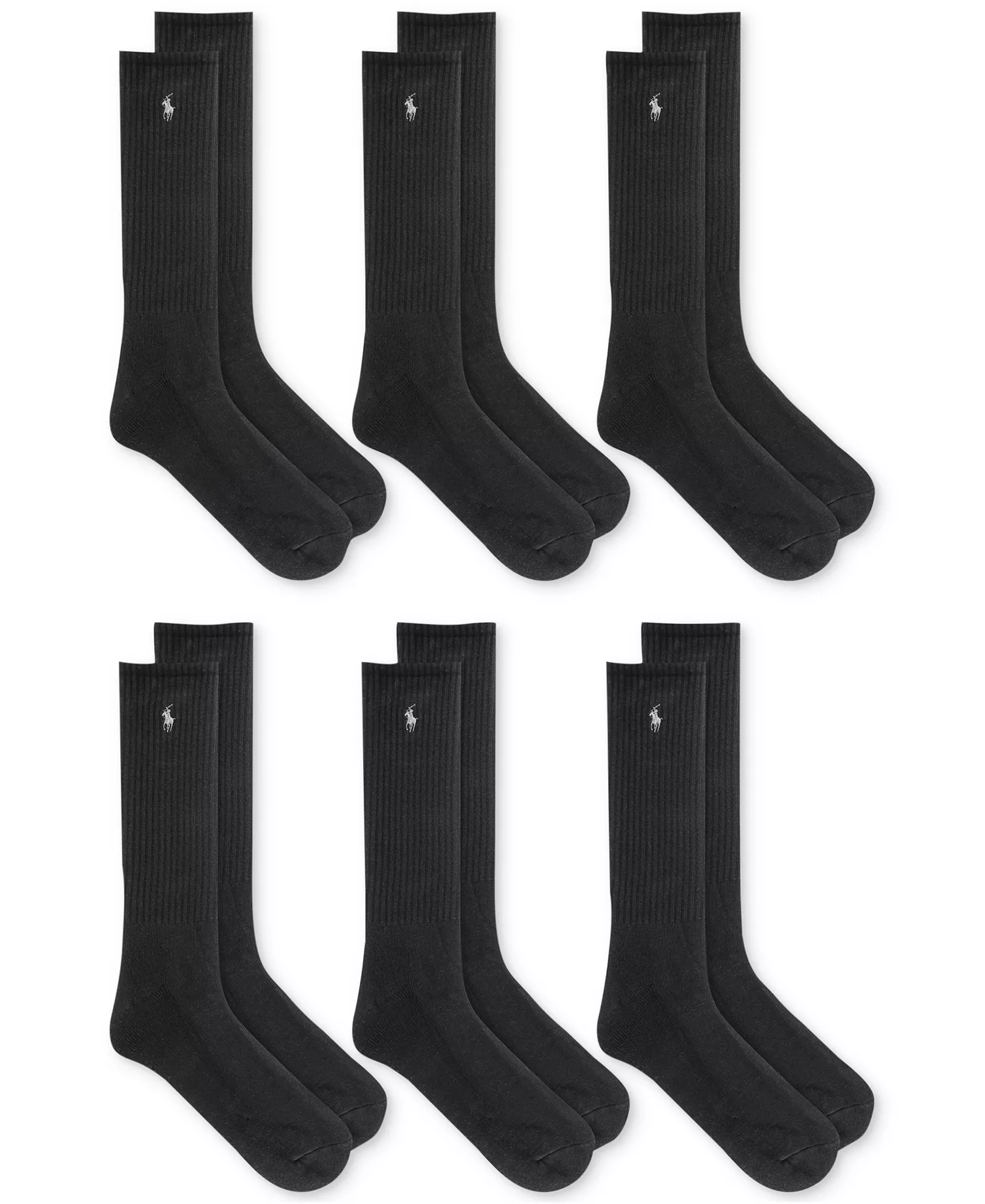 Men's 6-Pk. Performance Sport Crew Socks  - Black - 10-13