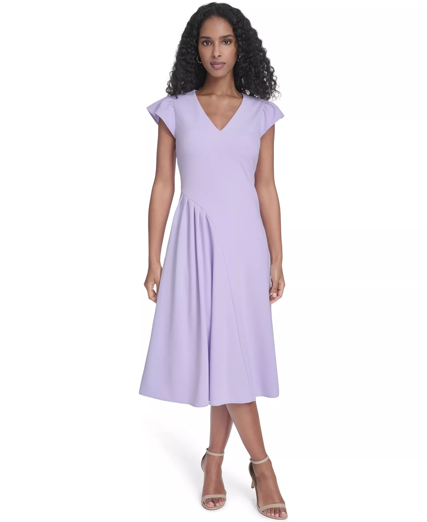 Women's Ruched V-Neck Midi Dress - Opal - 10