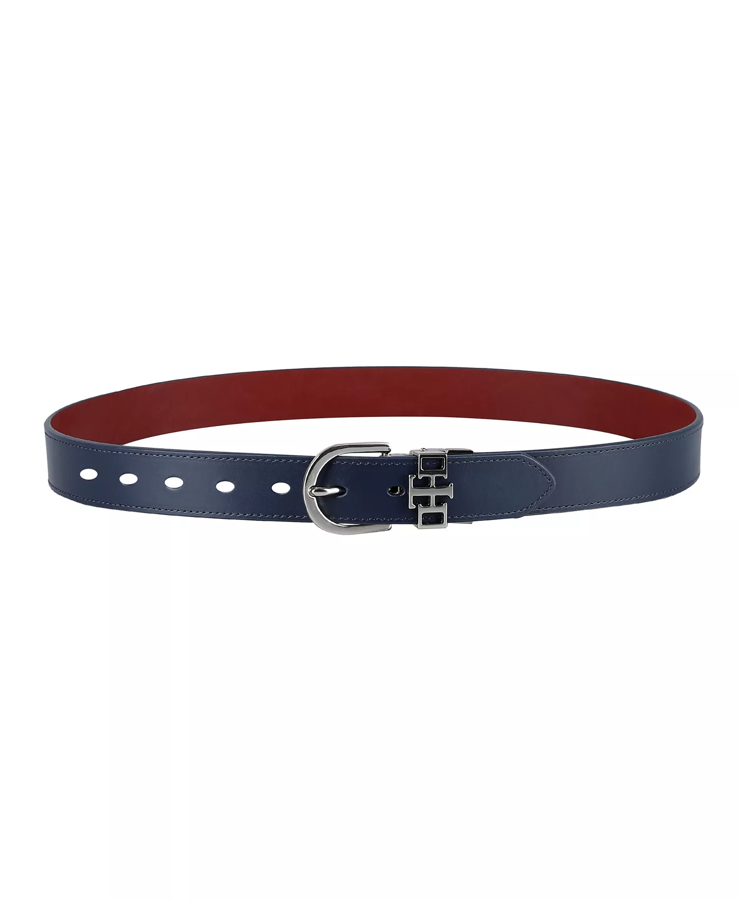 Women's 2-In-1 Reversible TH Monogram Strap Keeper Dress Casual Belt - Navy/red - 3X