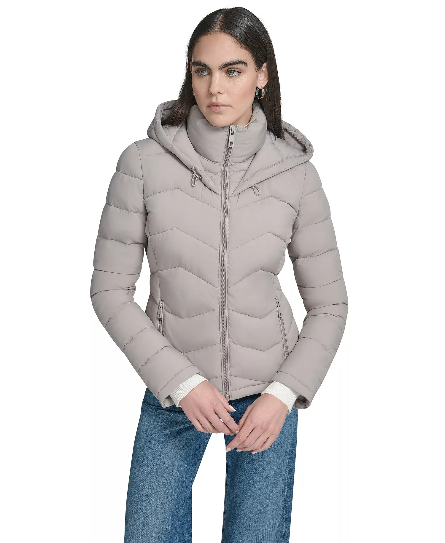Women's Short Zip-Up Hooded Puffer Coat - Atmosphere - L