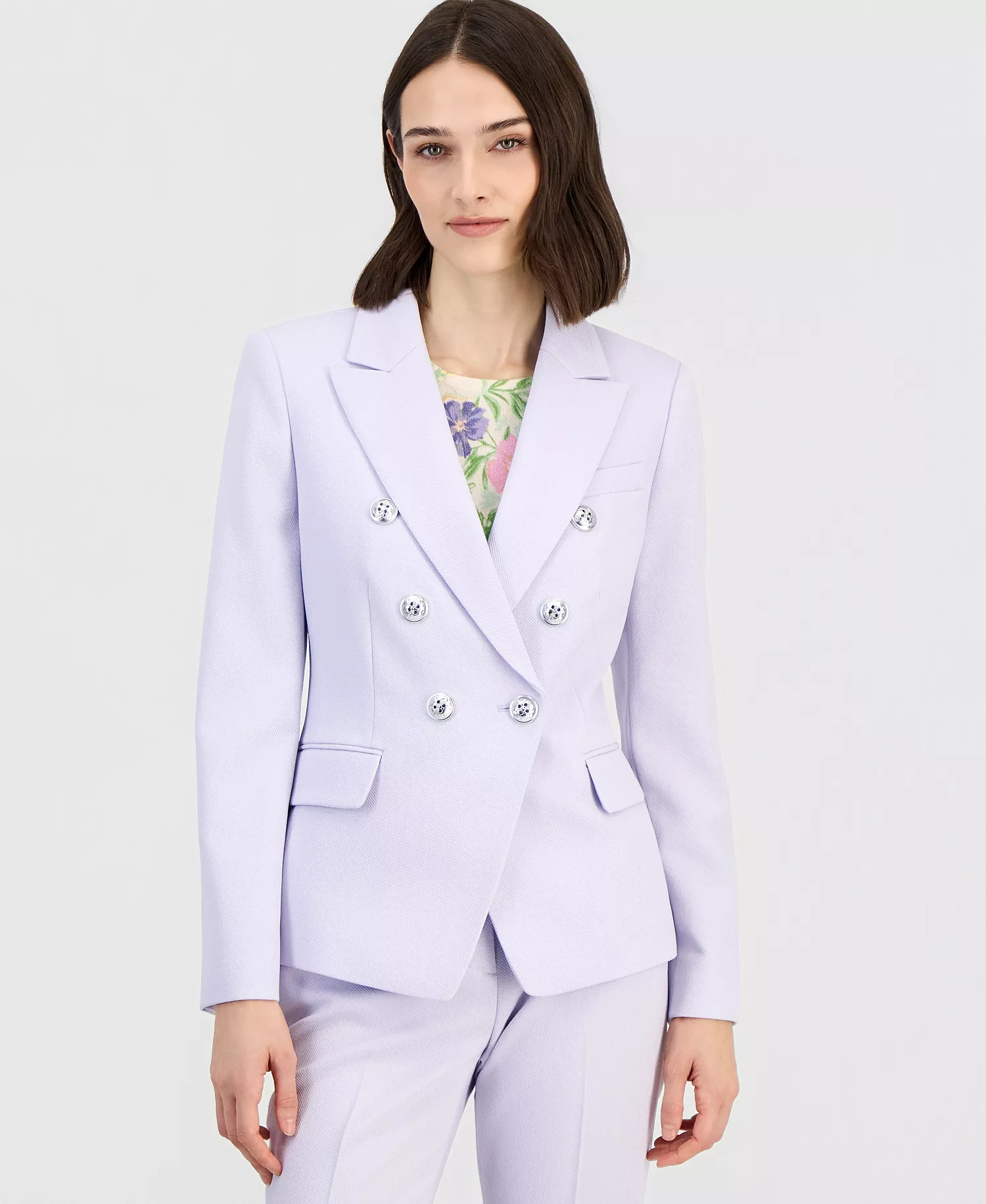 Women's Twill Peak-Lapel Faux-Double Breasted Blazer - Soft Violet - 10