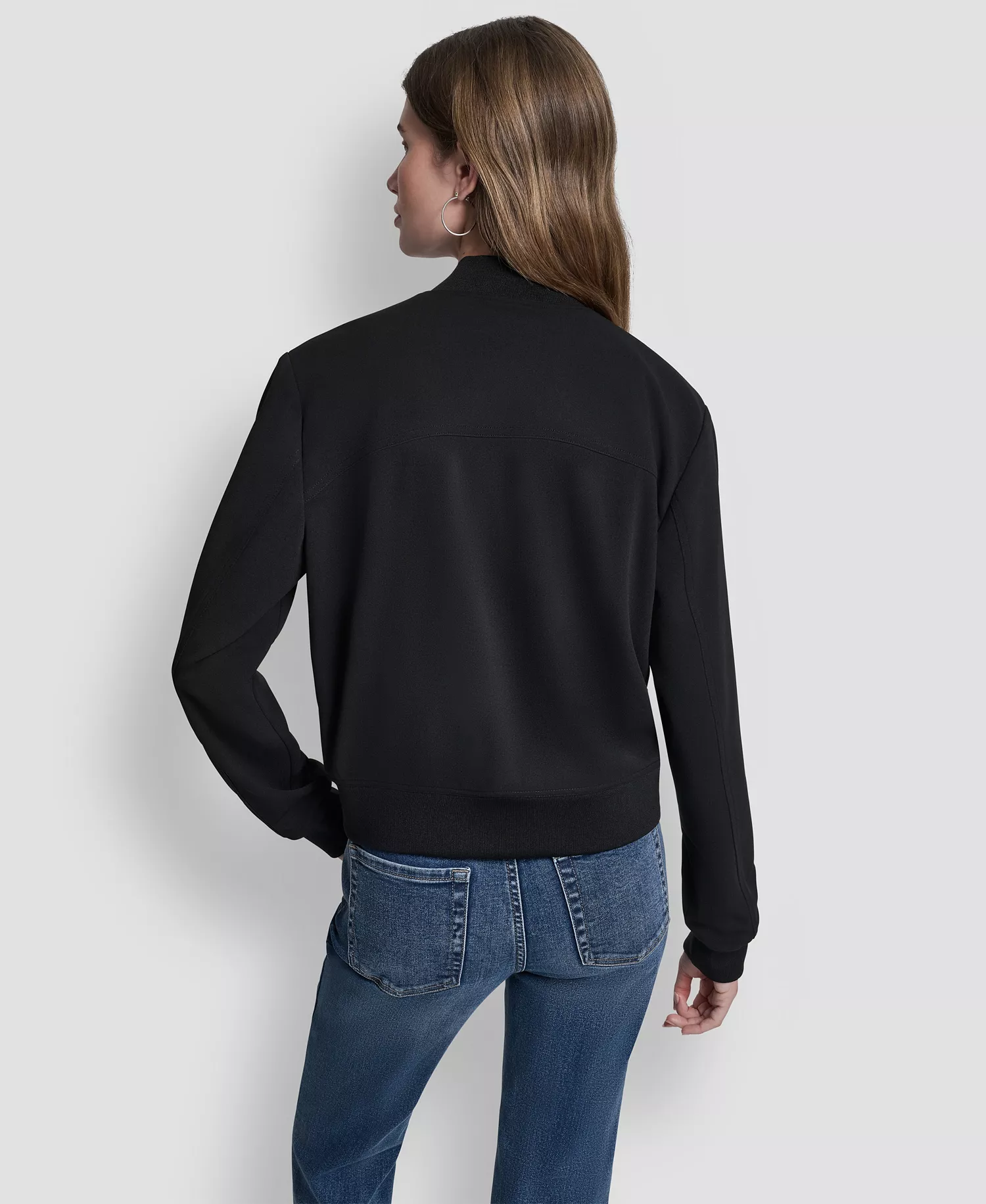 Women's Zippered Bomber Jacket - Black - L