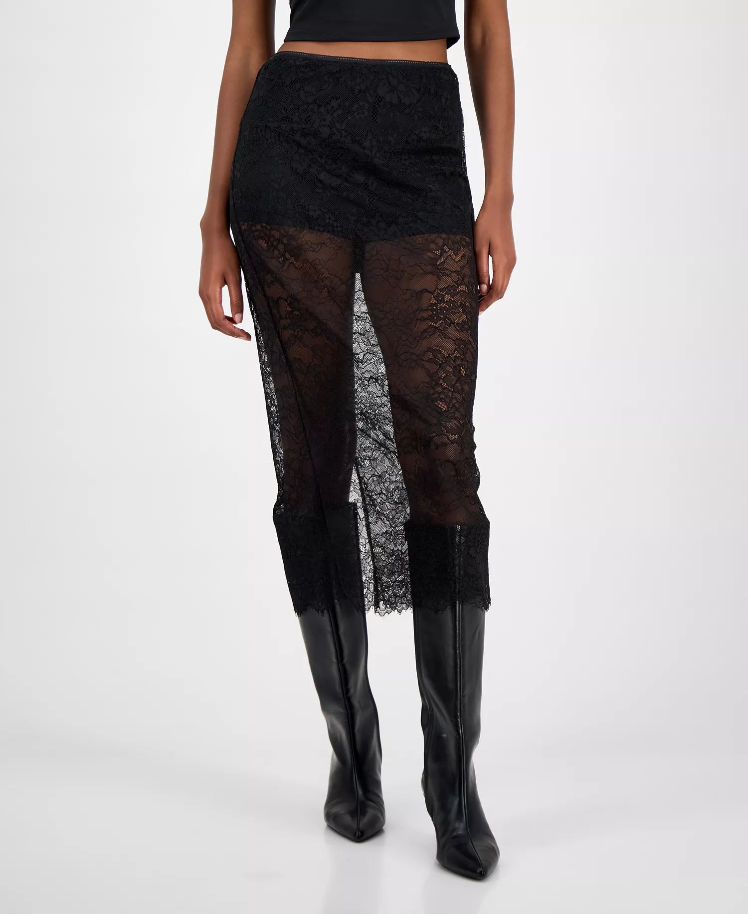 Women's Sheer Lace Midi Skirt, Macy's Exclusive - Deep Black - 2XL