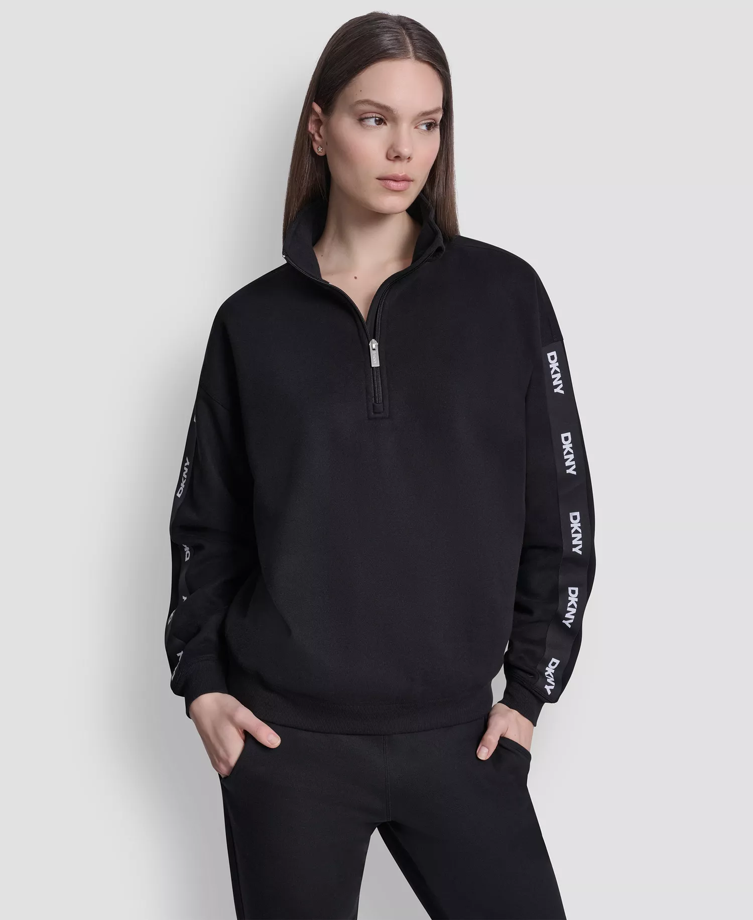 Women's Classic Logo Elastic Oversized Quarter-Zip Top - Black - L