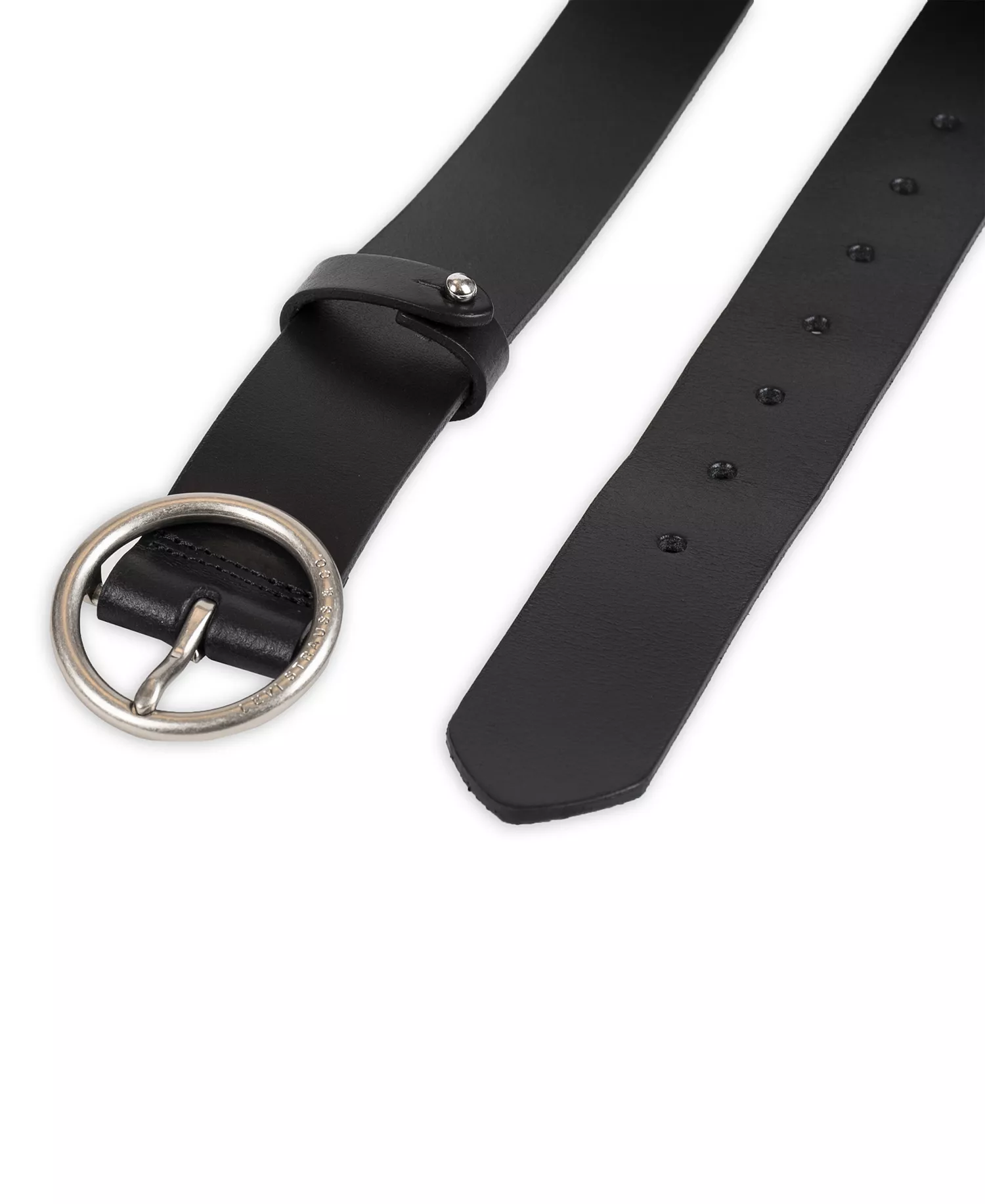 Women's Circular Center Bar Buckle Leather Belt - Black - L