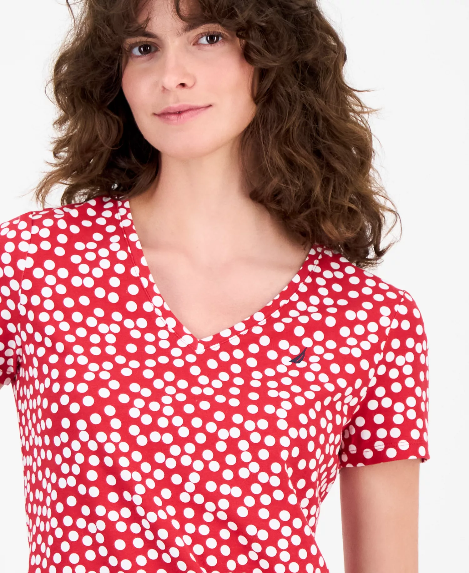 Nautica Women's Snow Dot V-Neck T-Shirt - Haute Red/ Bright White - M