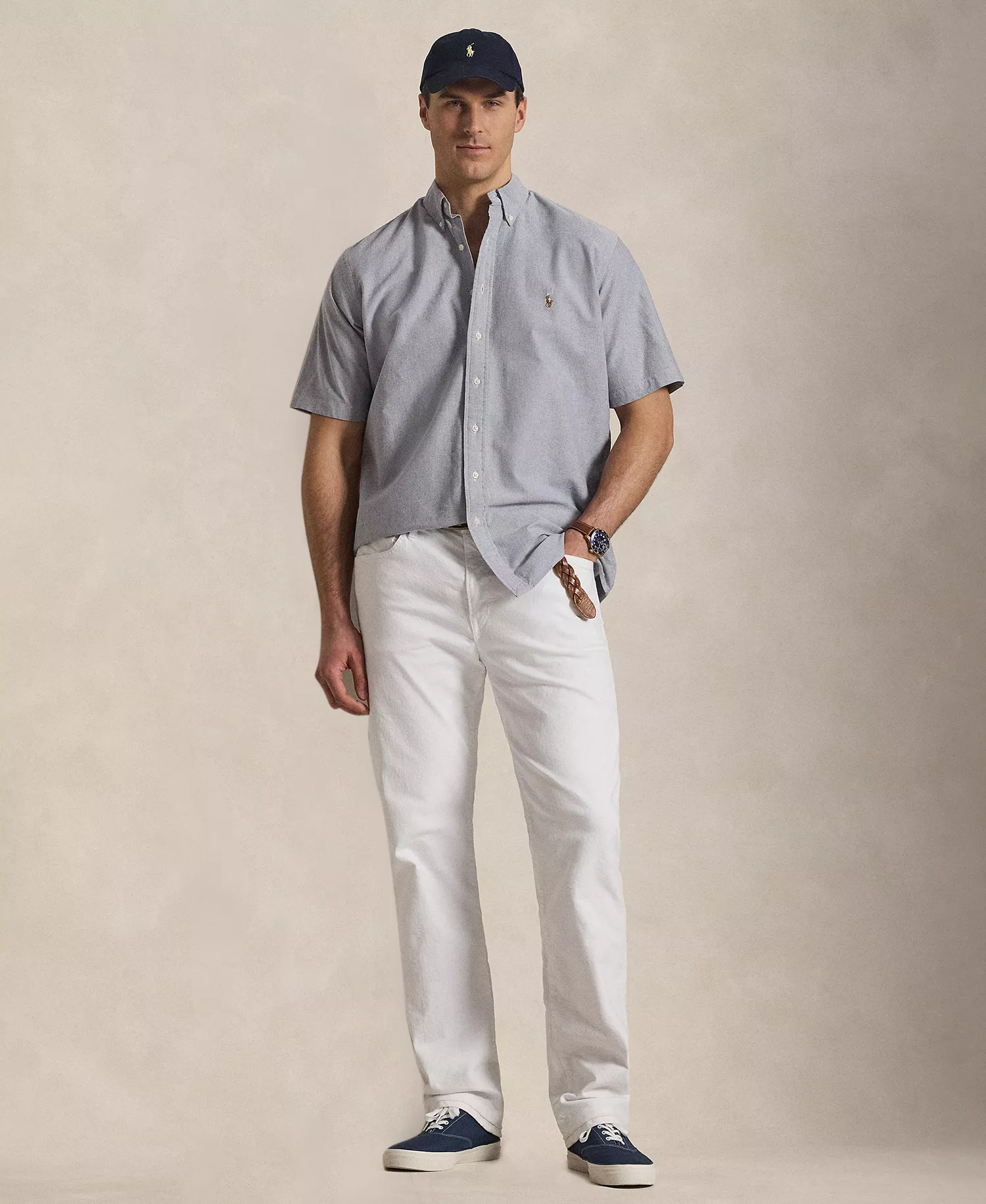 Men's Big & Tall Short-Sleeve Oxford Shirt - Navy - 2LT