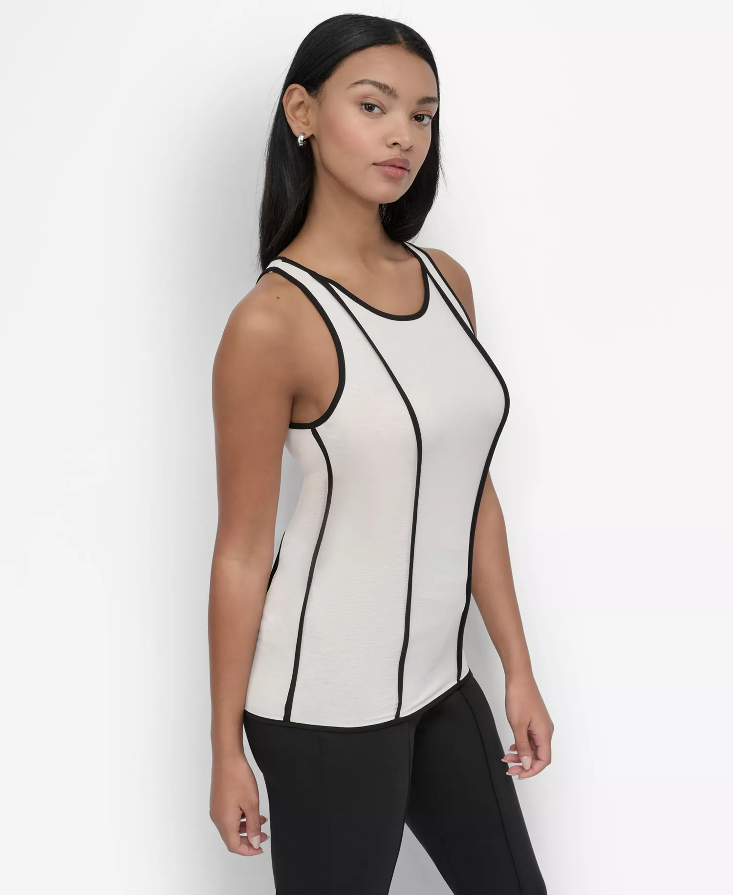Petite Contrast Trim Tank Top - Ivory/black Combo - PL
