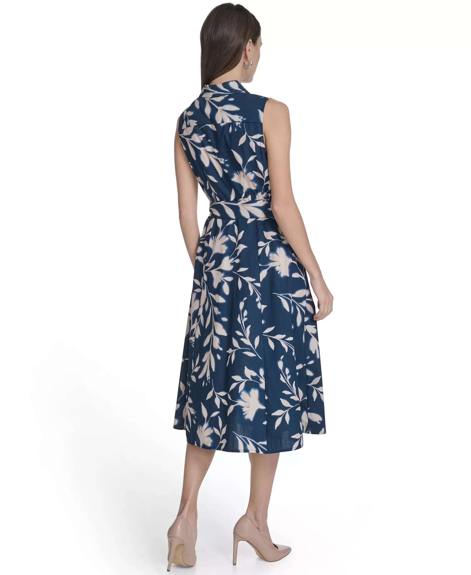 Women's Collared Floral Midi Dress - Indigo/Cashew - 10