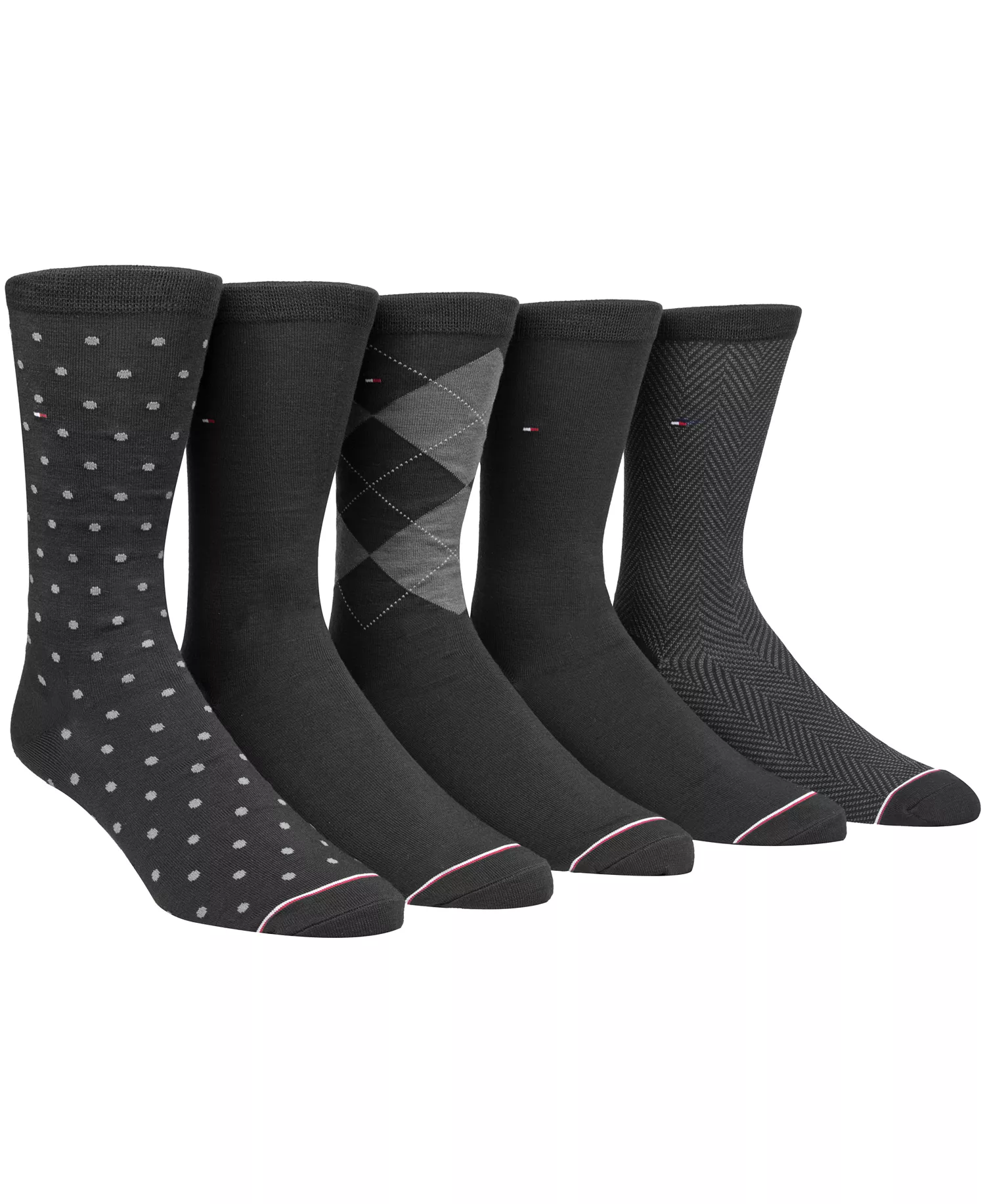 Men's 5-Pk. Assorted Printed Crew Socks - Black - ONE SIZE