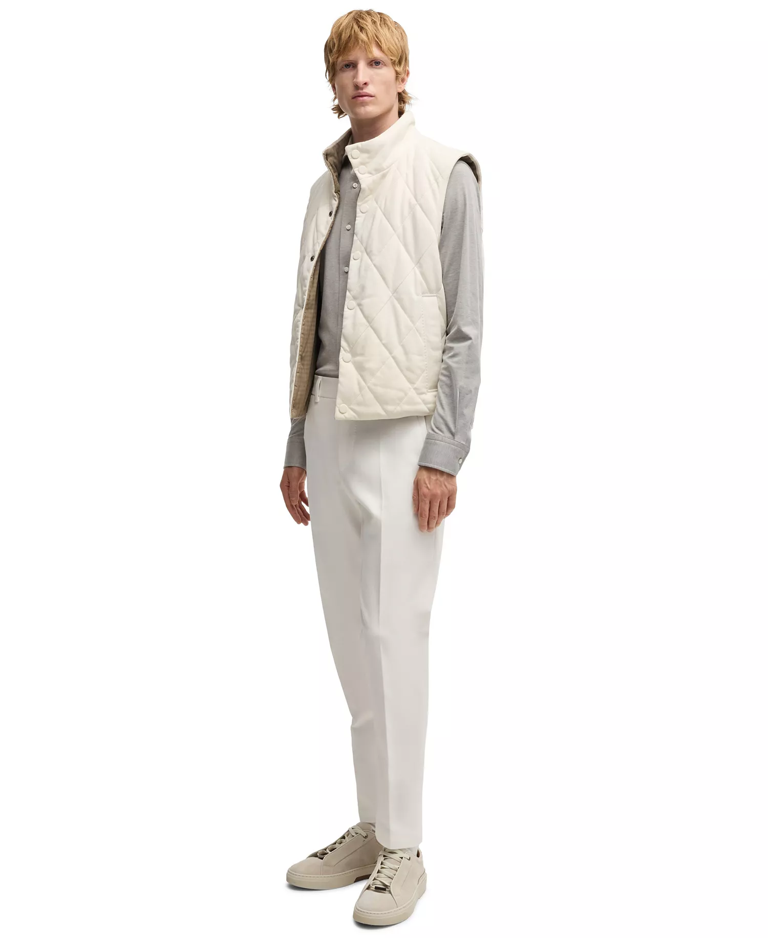 Men's Slim-Fit Cotton-Blend Shirt - Heather Gray - 17.5