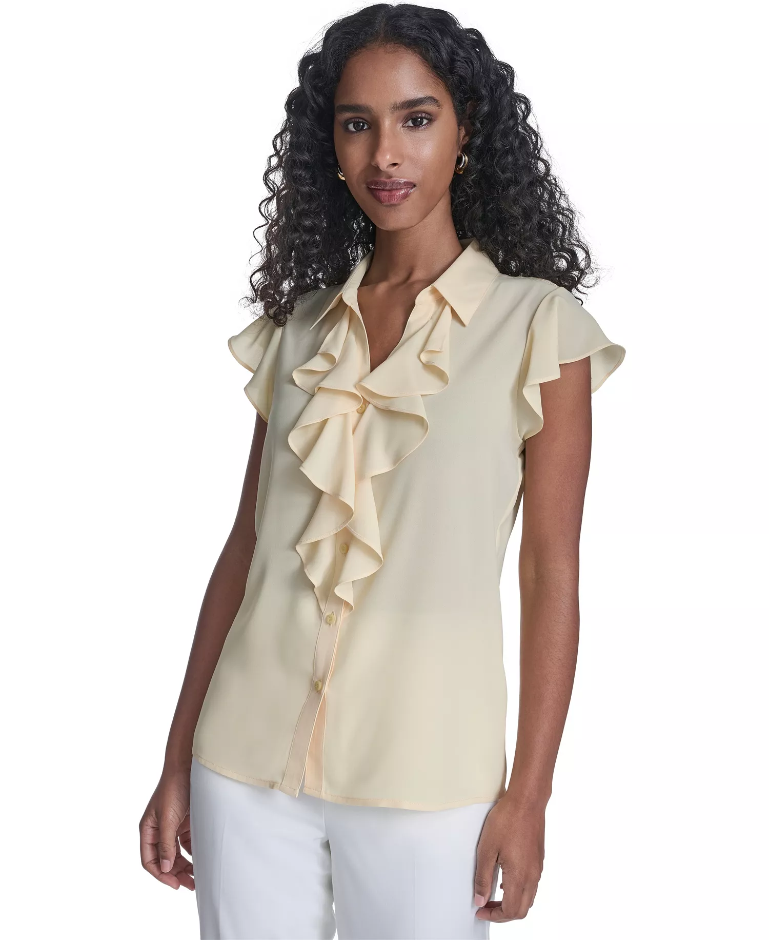 Women's Solid Short-Sleeve Top - Double Cream - L