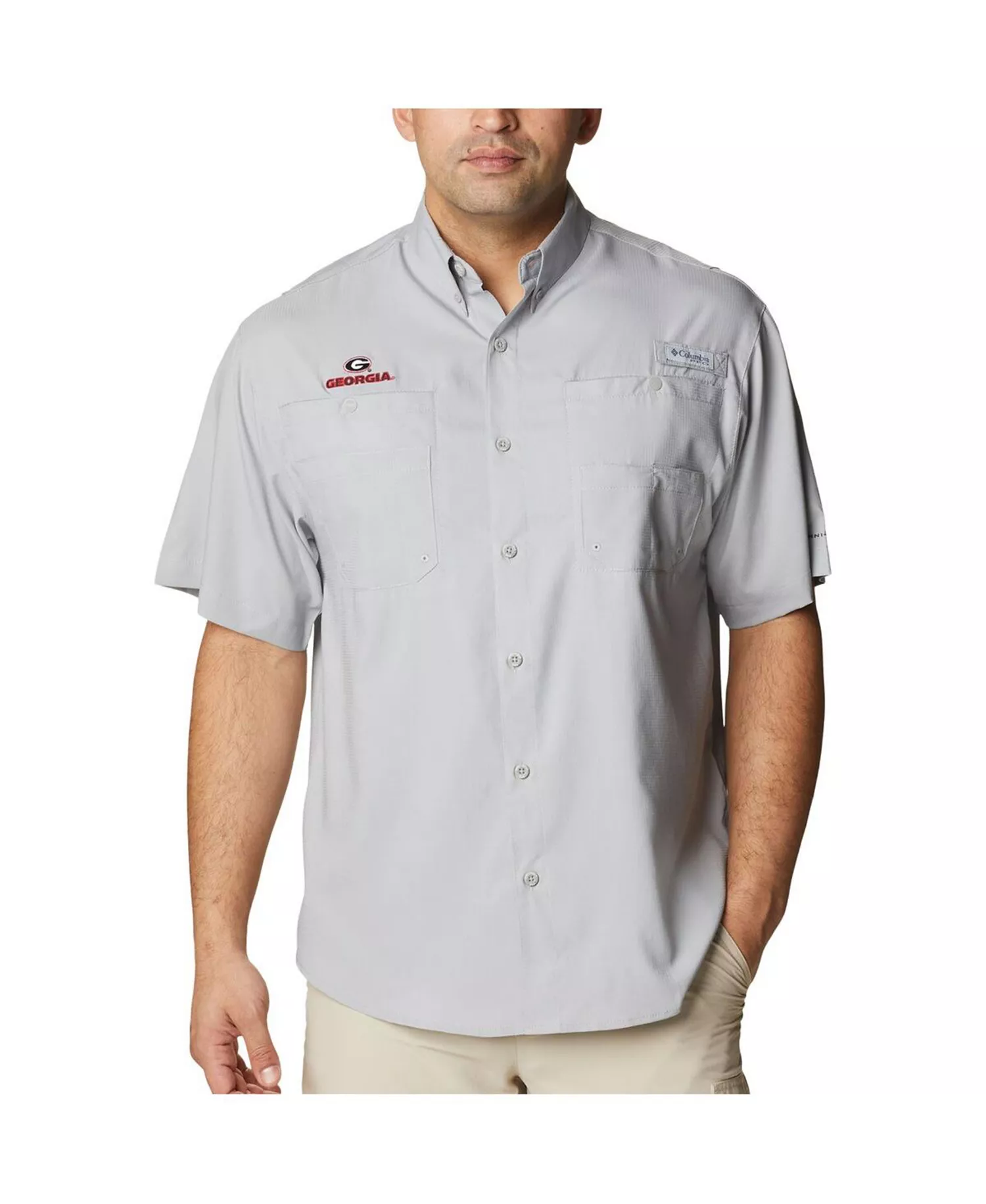 Men's Gray Georgia Bulldogs Big Tall Collegiate Tamiami Omni-Shade Full-Button Shirt - Gray - 4X