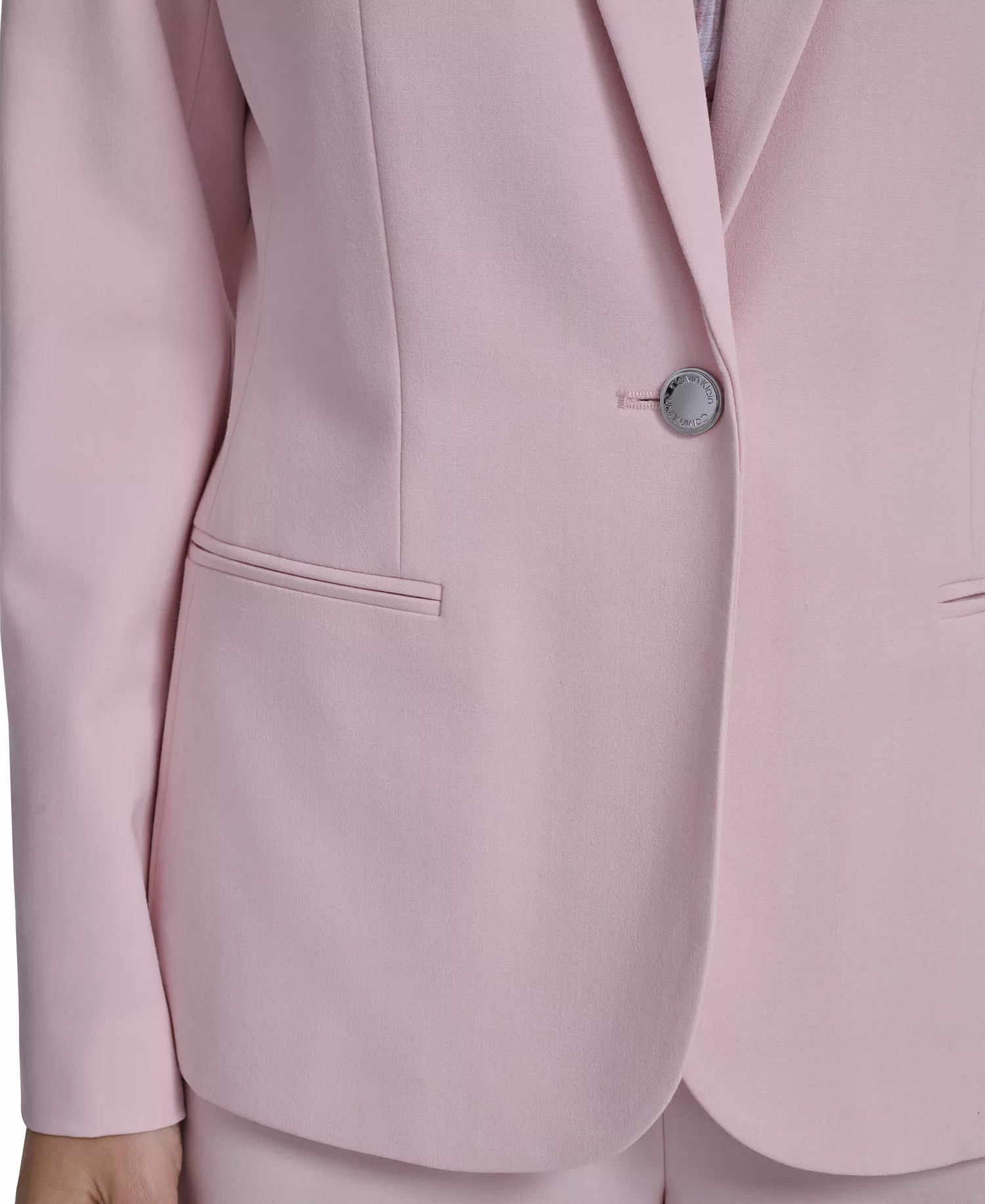 Calvin Klein Petite One-Button Blazer and Modern Straight Leg Pants - Latte/Petal Pink - 10P