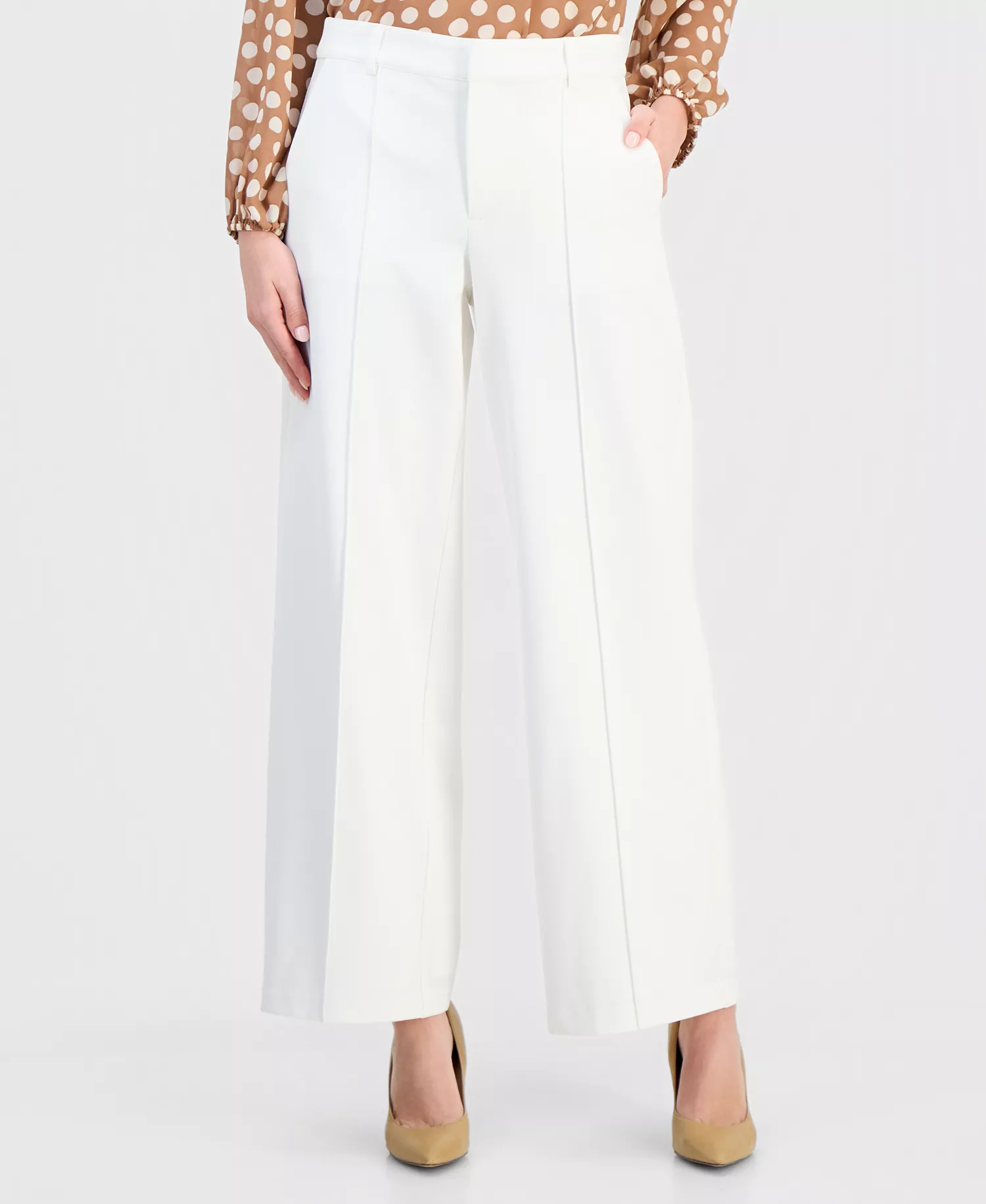 Women's High-Rise Straight Wide-Leg Pants - White Star - 10