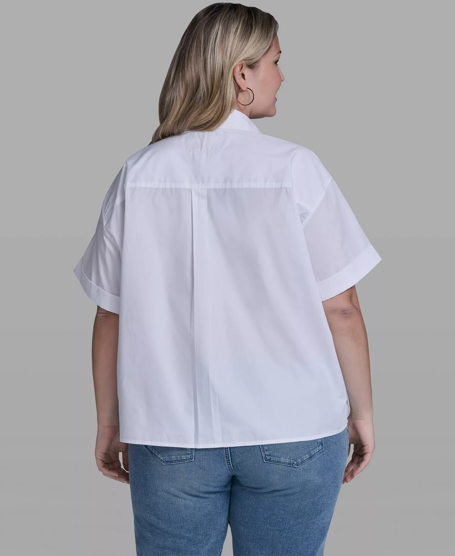 Plus Size Paris Scene Poplin Short-Sleeve Top - White - 0X