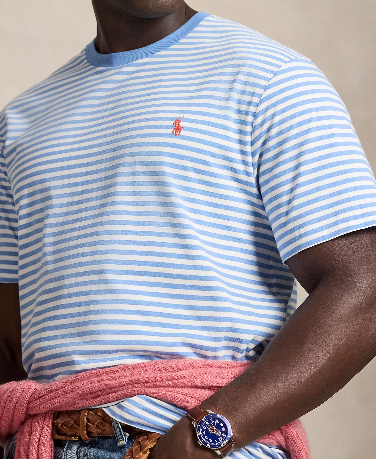 Men's Big & Tall Striped Jersey T-Shirt - Bristol Blue/White - 2LT