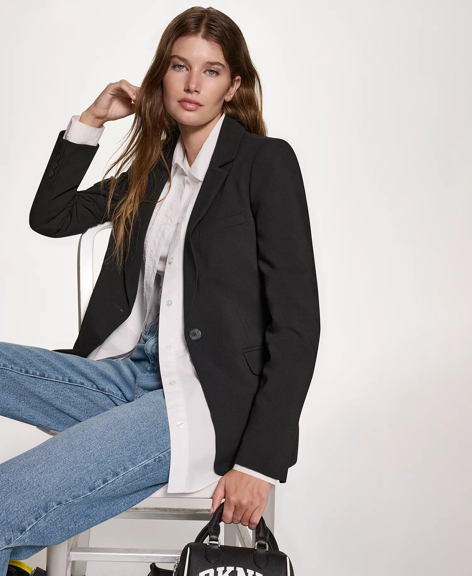 Women’s Notch-Collar One-Button Long Sleeve Blazer Blazer - Black - 10