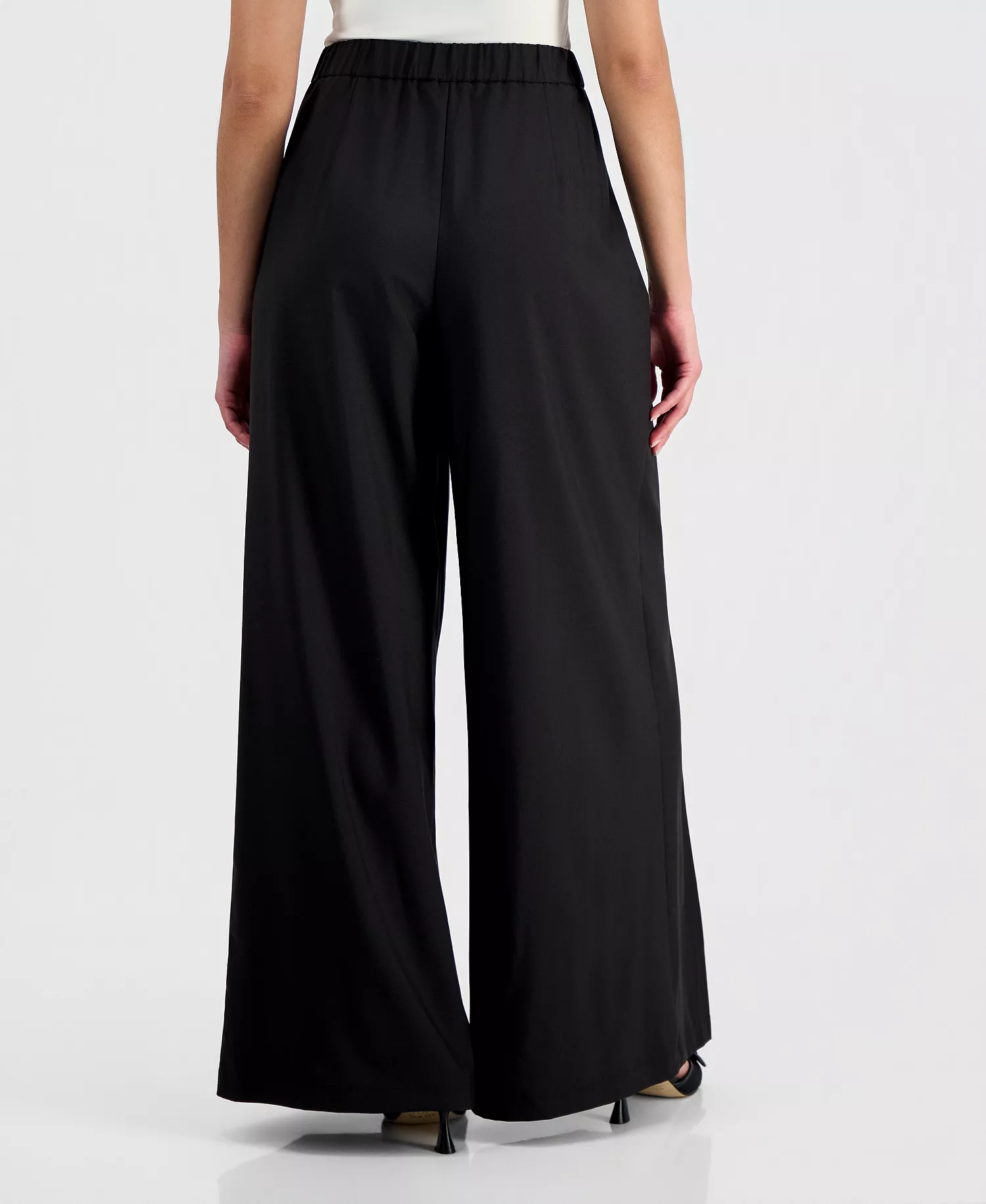 Women's Pleated Wide-Leg Pants, Macy's Exclusive - Black - L