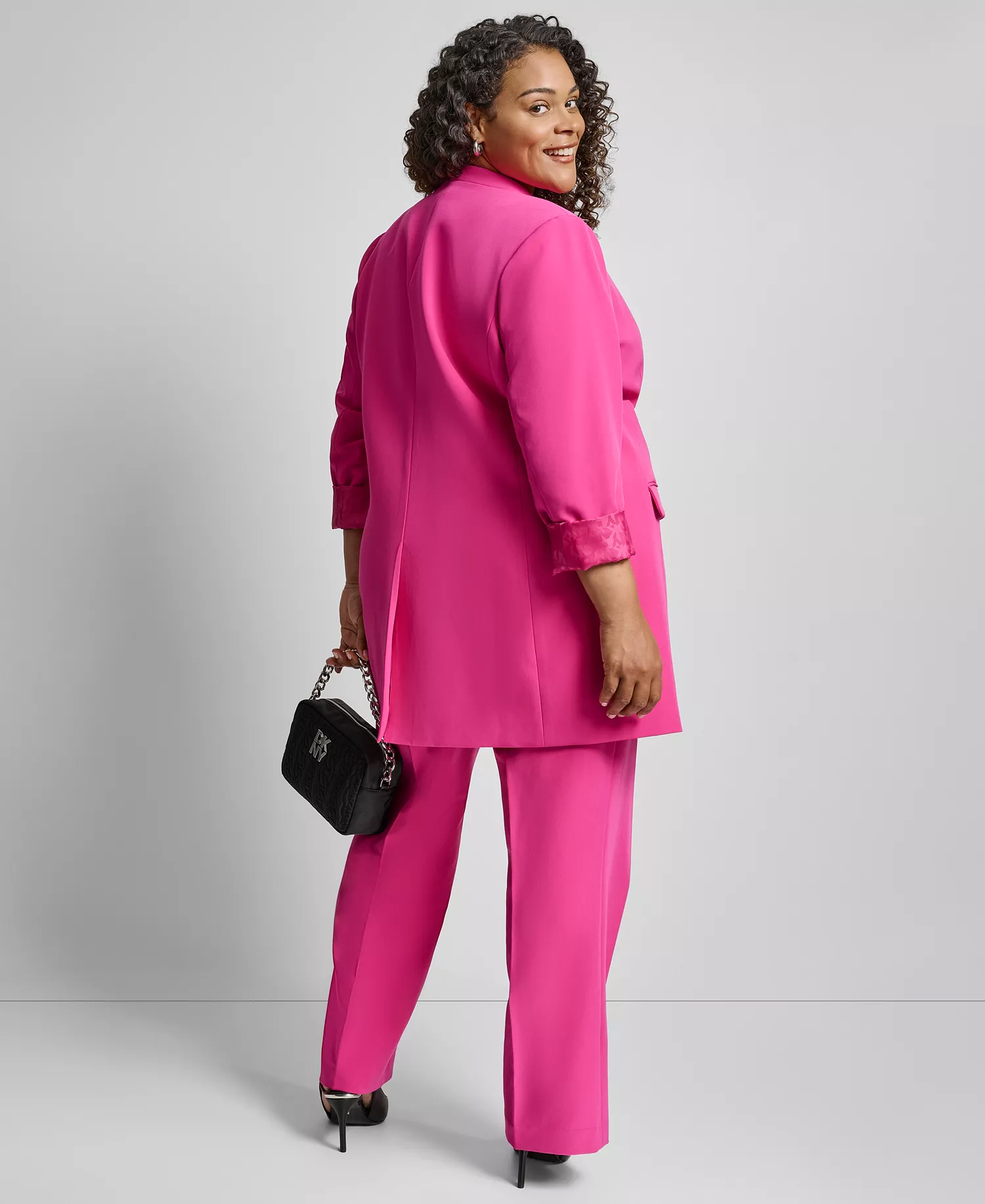 Plus Size Open Front Collarless Jacket - Fuchsia - 14W