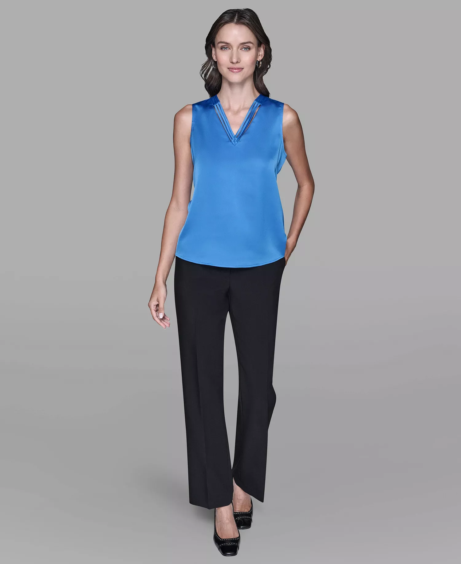 Women's Sleeveless V-Neck Top - French Blue - L