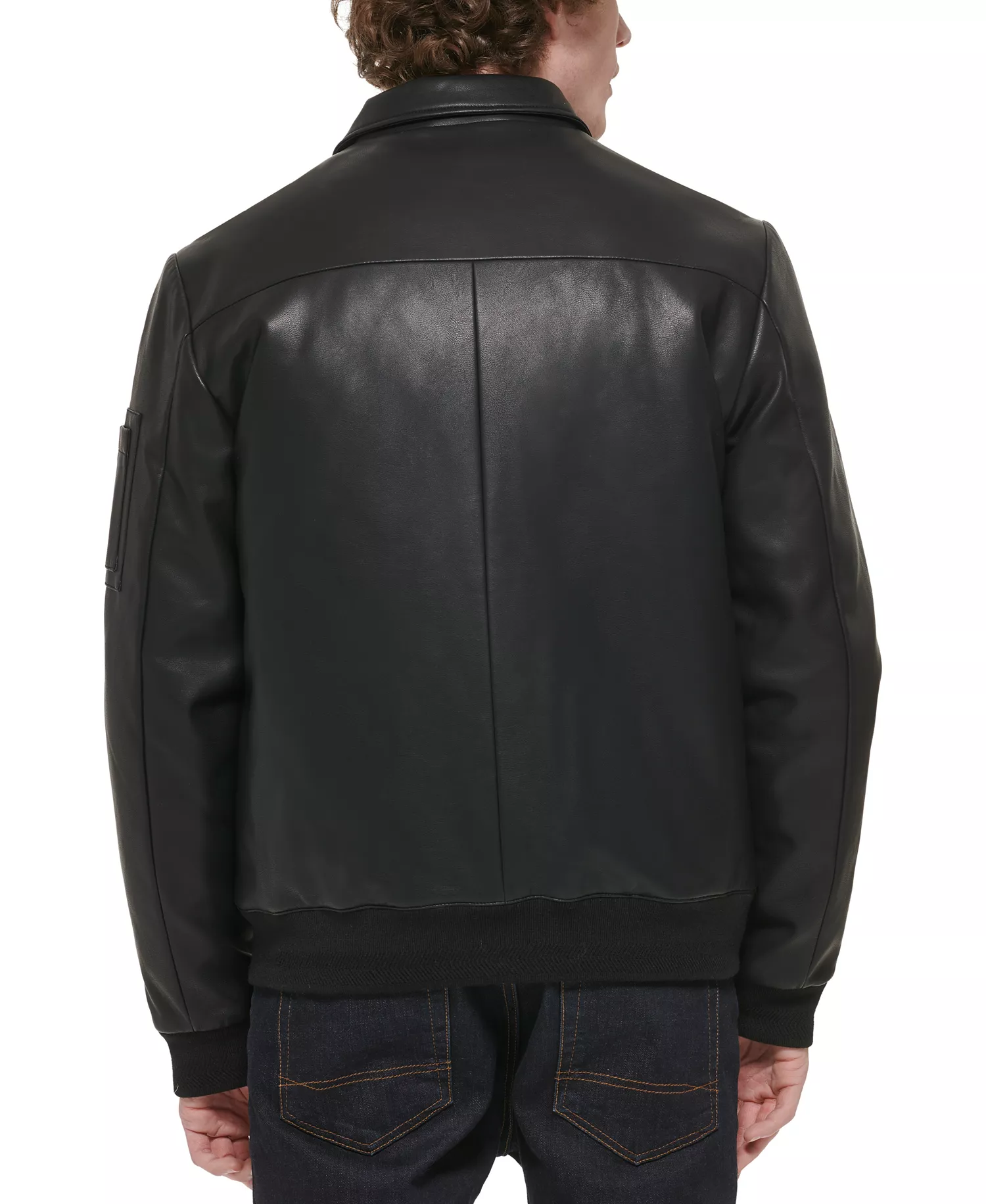 Men's Faux-Leather Bomber Jacket  - Black - L