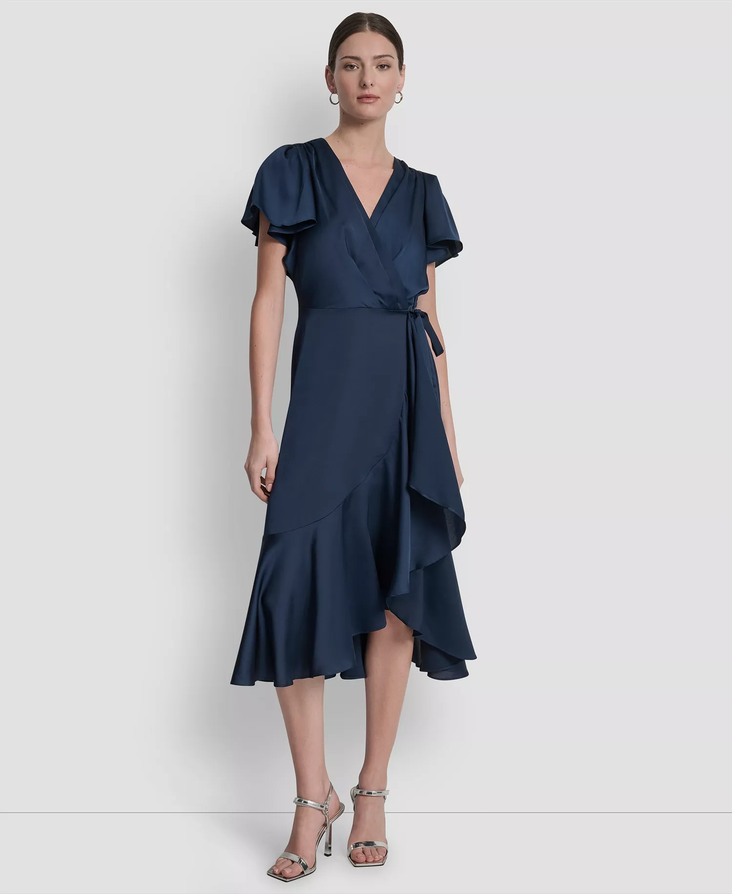 Women's Short Sleeve Faux Wrap Midi Dress - Indigo - 10