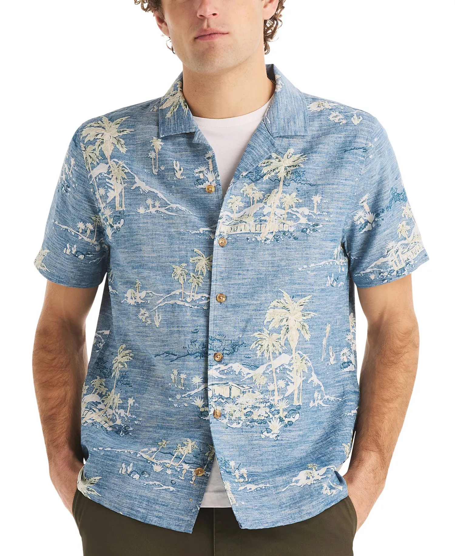 Men's Short-Sleeve Camp-Collar Shirt - Blue Stern - L