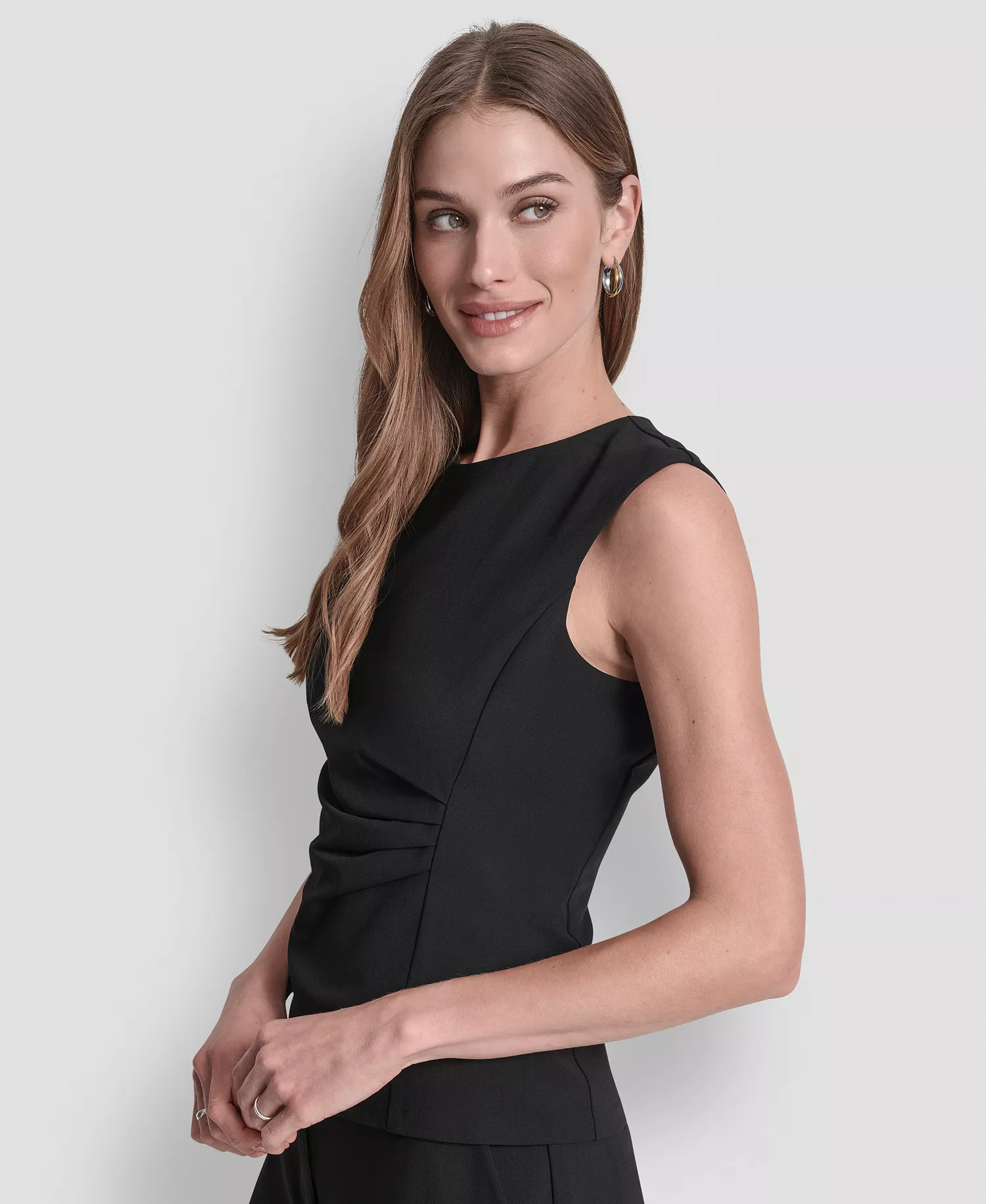 Women's Ruched Side Structured Sleeveless Top - Black - 12