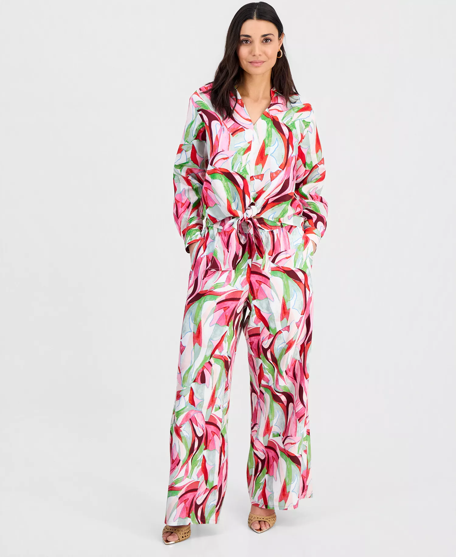 Petite Printed Wide-Leg Pants, Created for Macy's - Casey Abstract - P/L