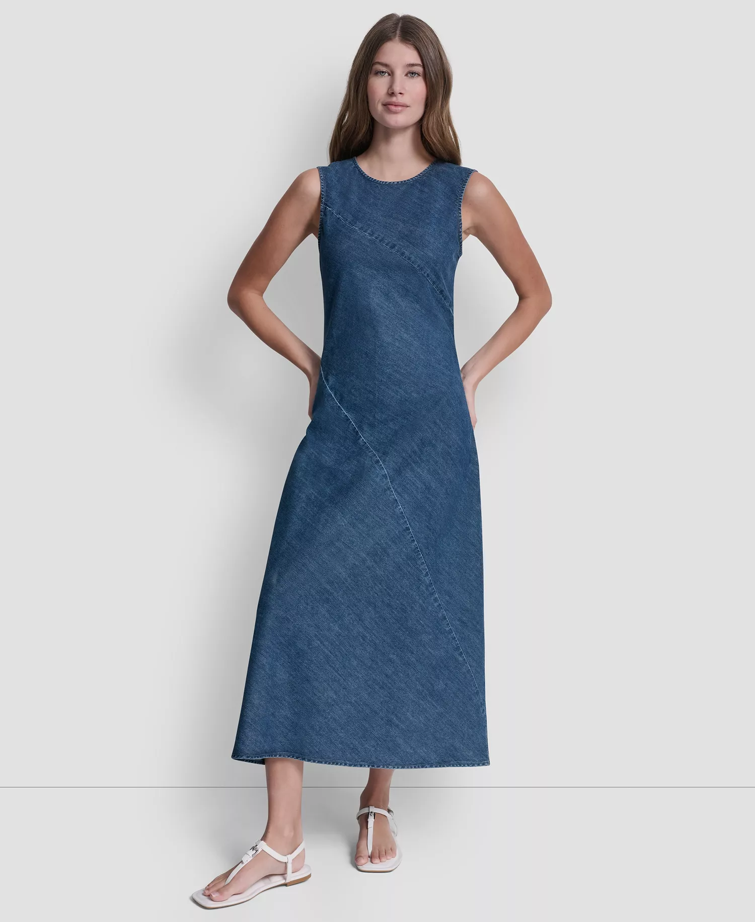 Petite Sleeveless Crewneck Bias Cut Dress - Journey - PL