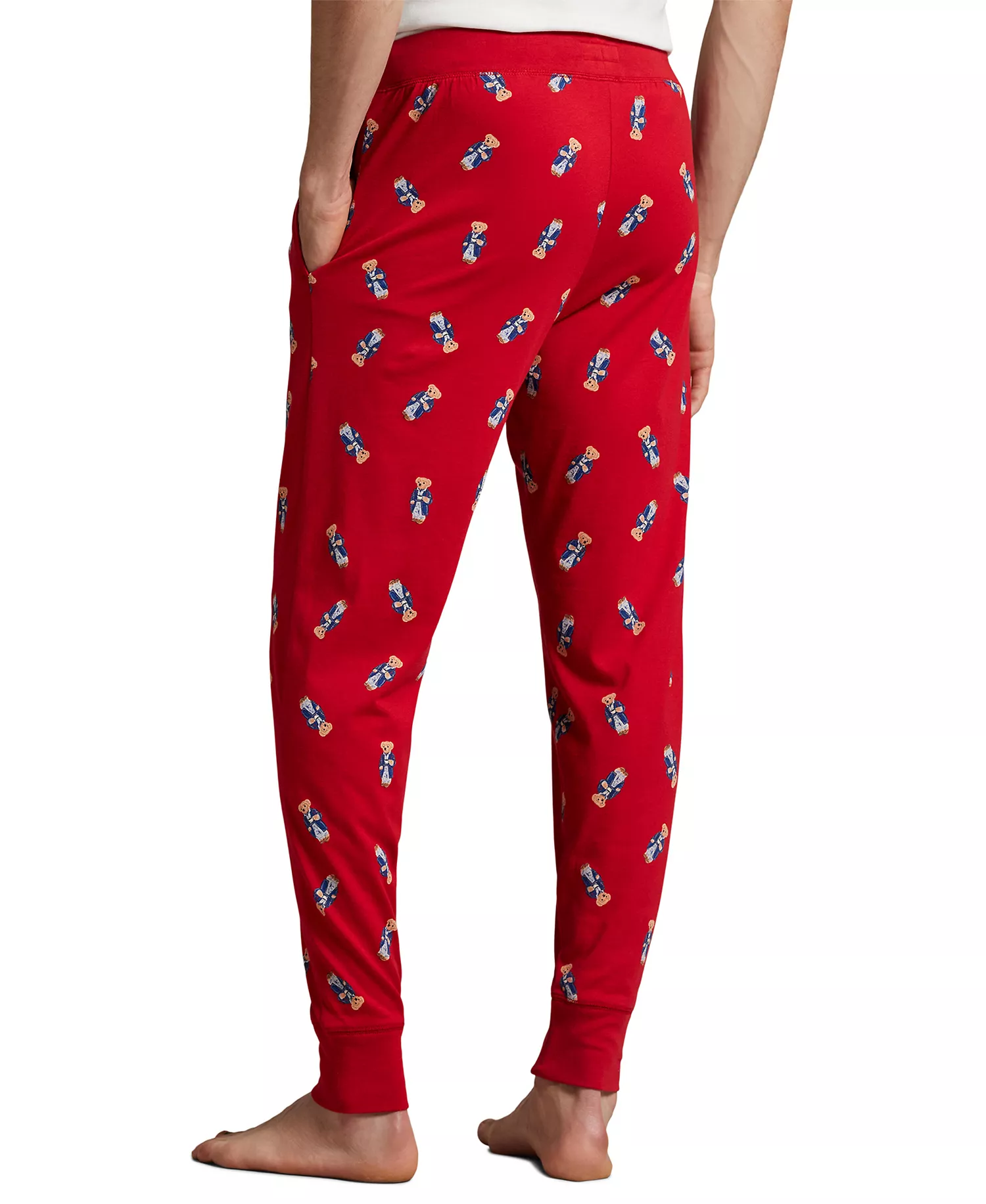 Men's Rib Waistband Knit Bear Pajama Jogger Pants - Polo red - L