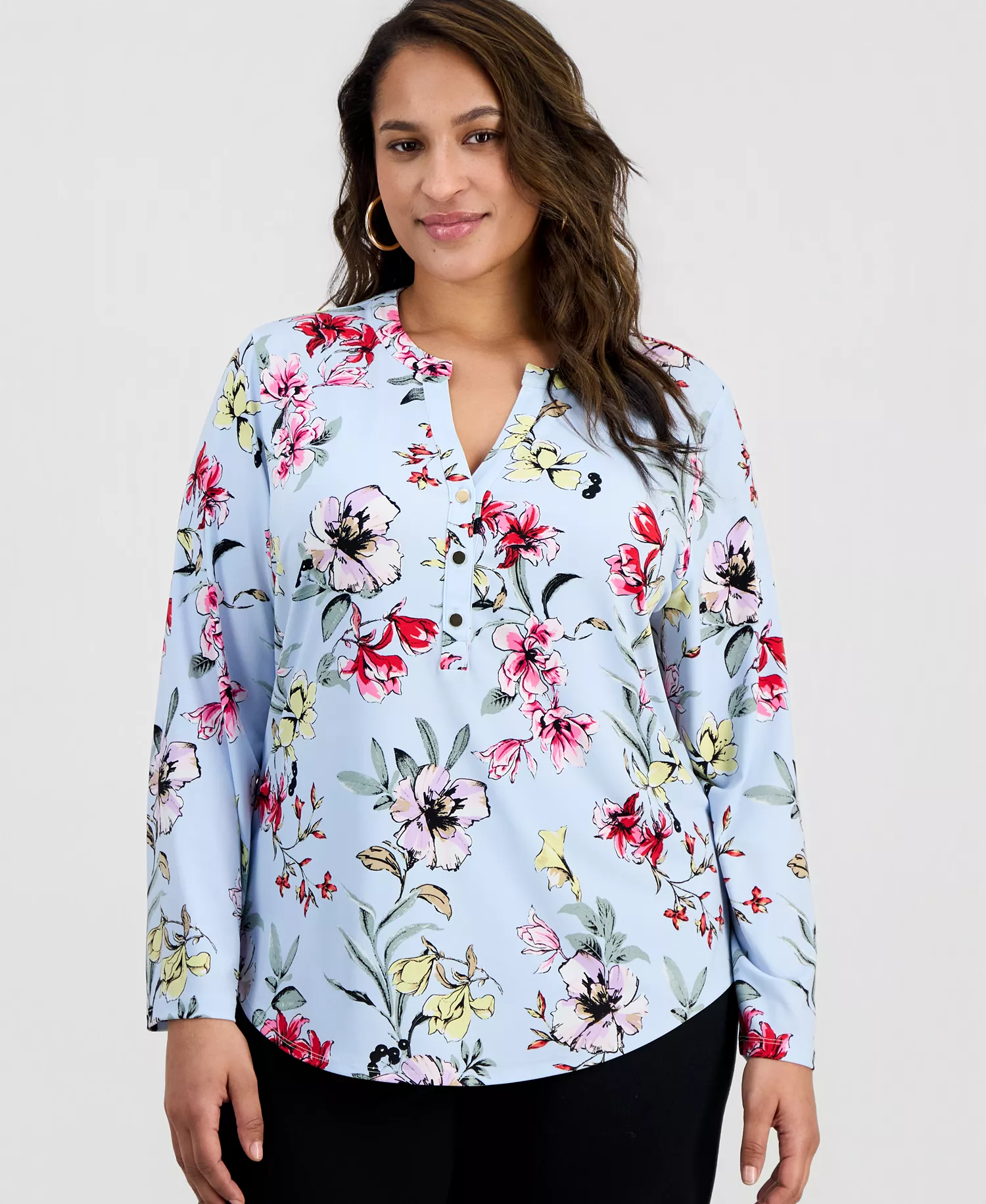 Plus Size Split-Neck Top, Macy's Exclusive - Dara Blooms - 0X