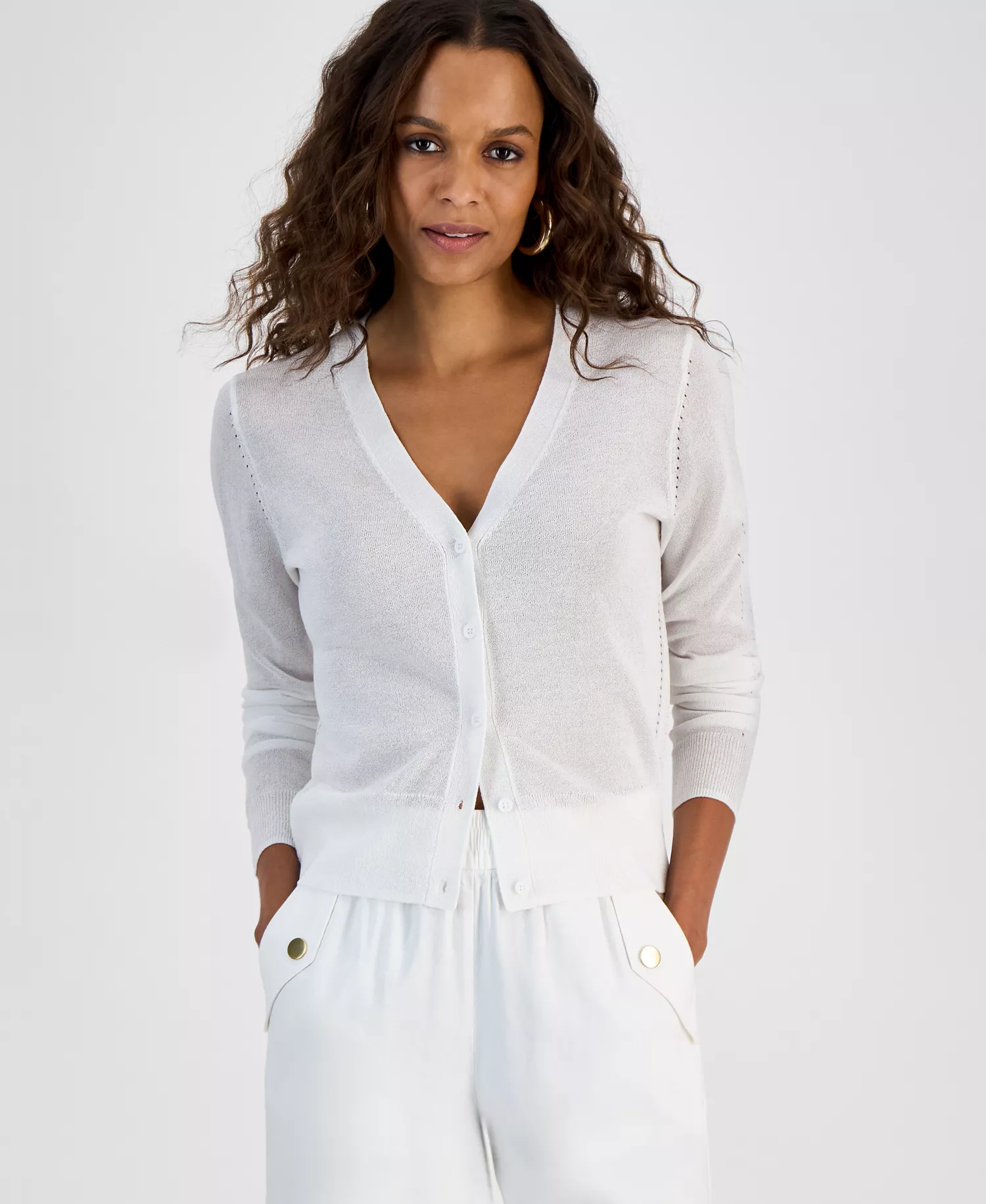 Petite Button-Front Cardigan, Exclusively at Macy's - Bright White - P/L