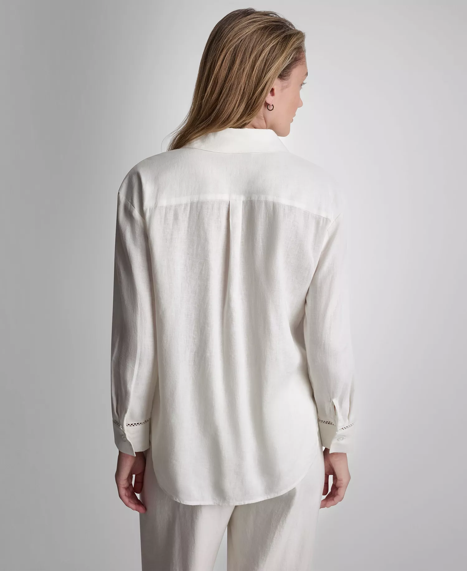Petite Linen-Blend Long-Sleeve Button Front Shirt - Ivory - PL